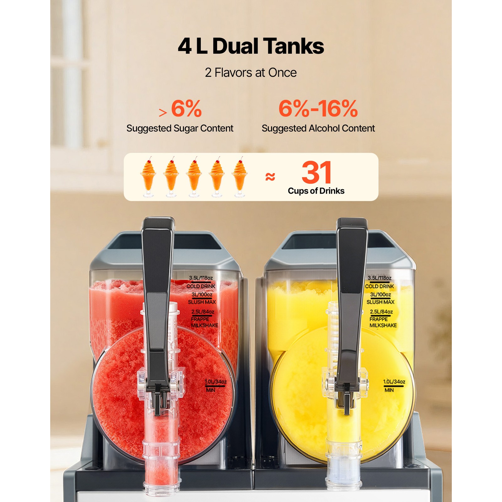 Uimoso Dual-Tank Frozen Drink Maker with 4L Capacity for Slushies and Beverages