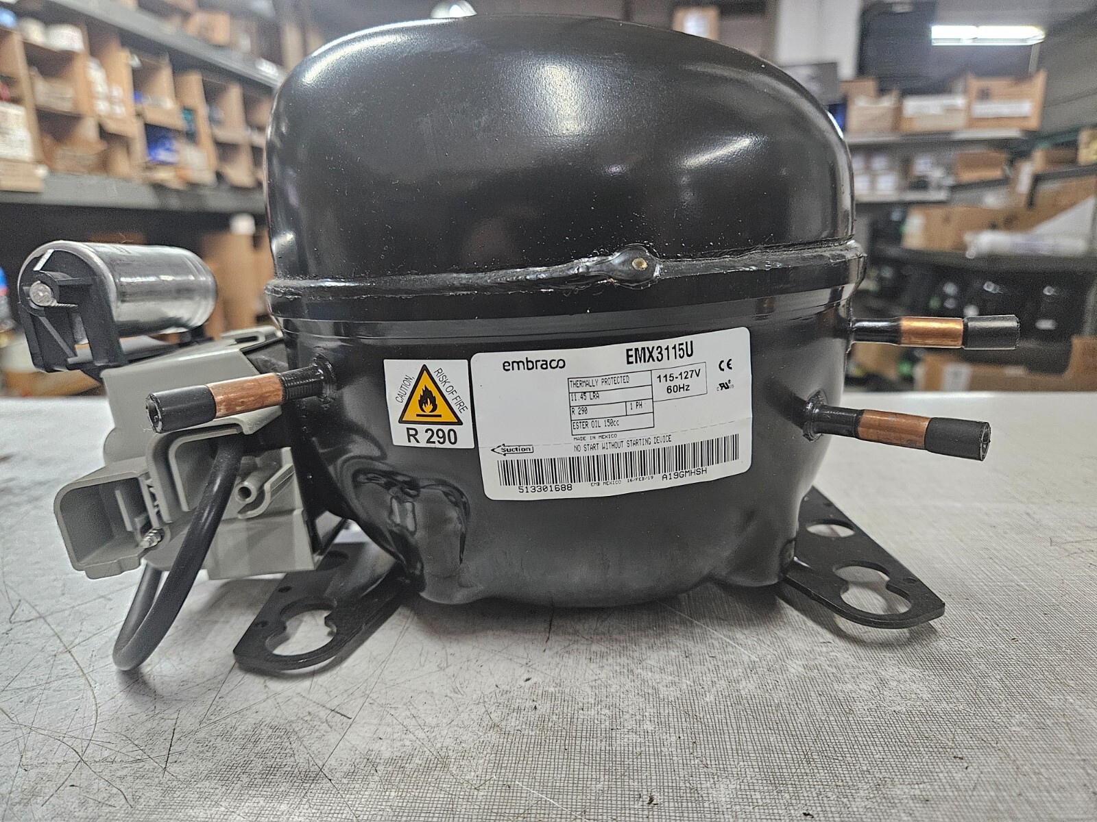 EMBRACO EMX3115U 1/5HP 115V 1PH 60HZ R-290 REFRIGERATION COMPRESSOR