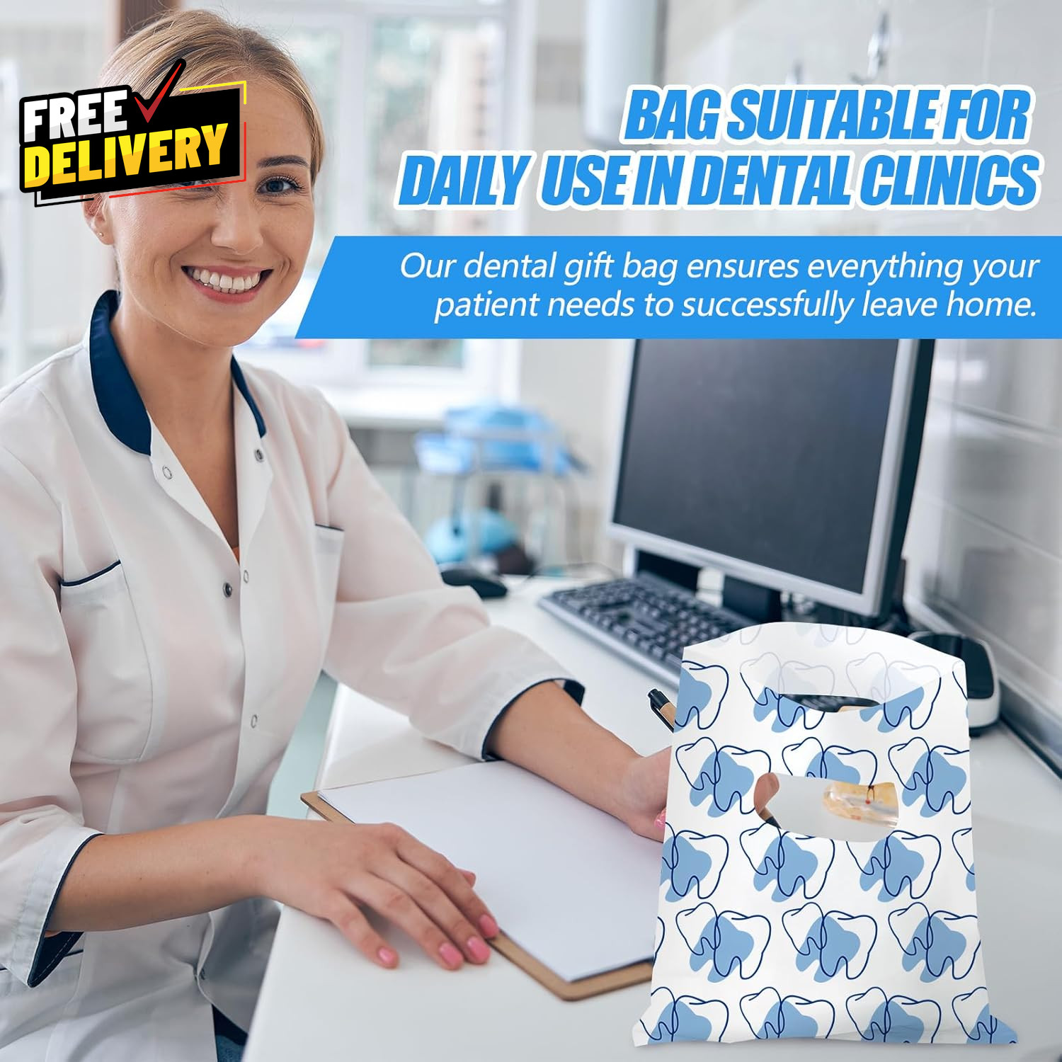 800 Pcs Tooth Patient Care Dental Bags Bulk 9 X 8 Inches Dental Giveaway Bags...