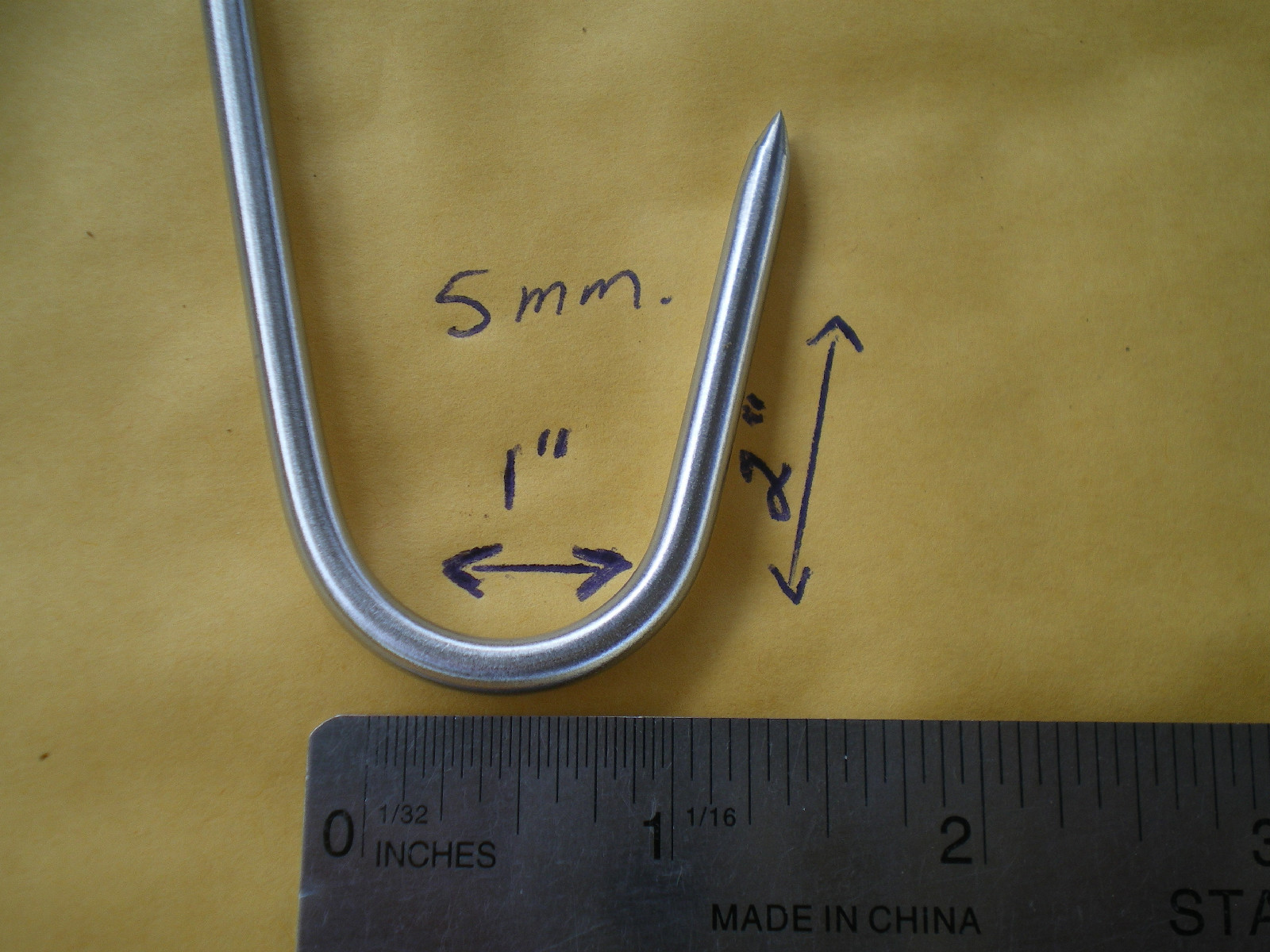 5 PCS. HEAVY DUTY STAINLESS STEEL MEAT/POULTRY S HOOK, 4" X 5MM. W/2" HOOK ENDS