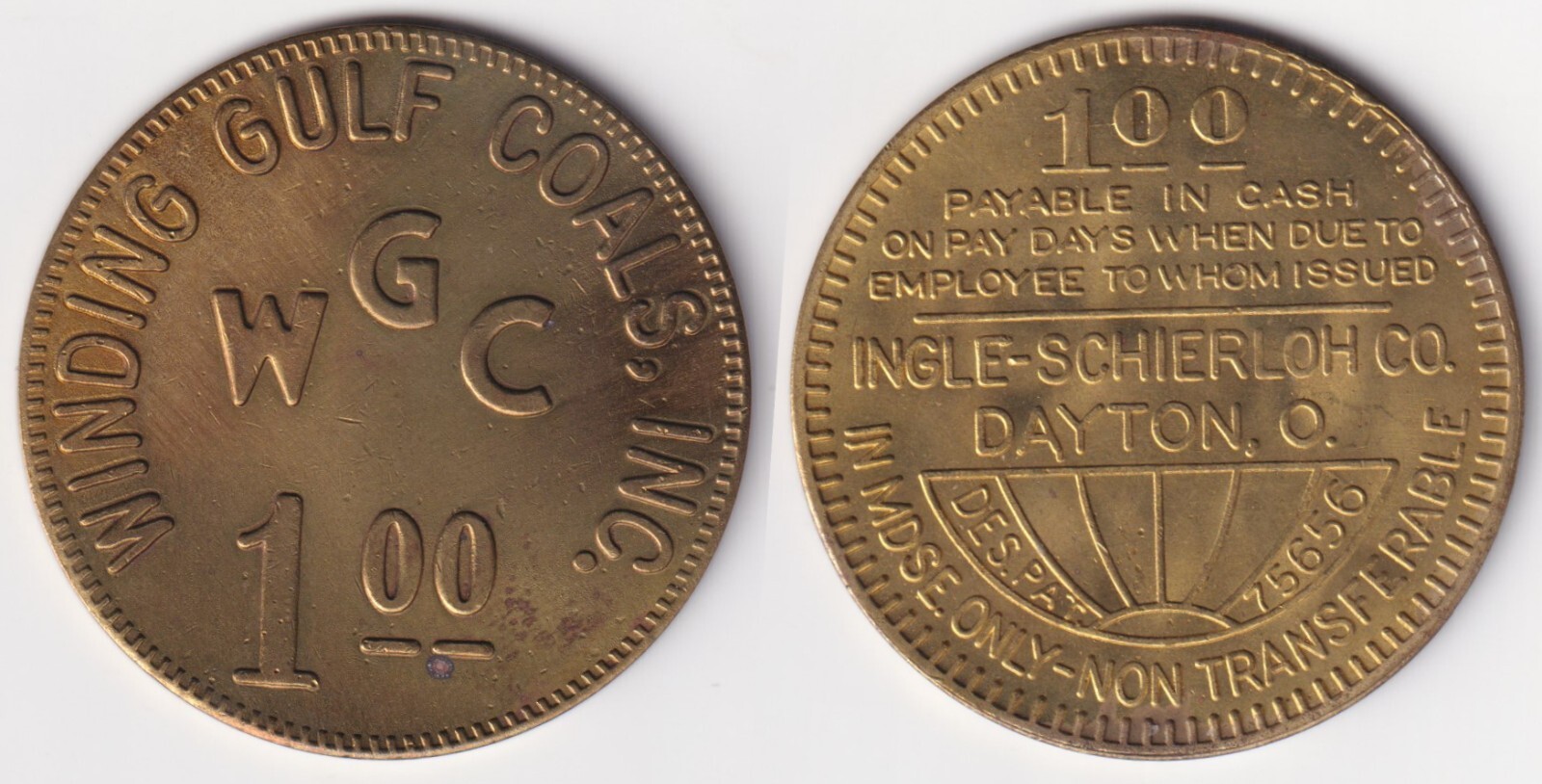 Winding Gulf Coals Inc, West Virginia WV $1 Used Hi Grade Token Ingle Schierloh