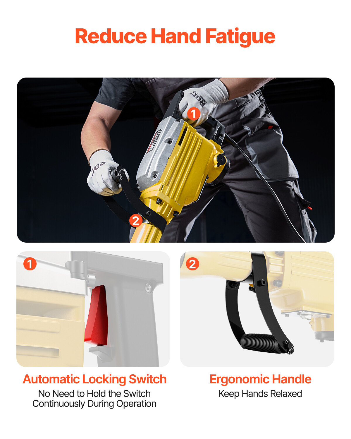 Demolition Jack Hammer Concrete Breaker 2200W Electric Hammer 4 Chisel Bit