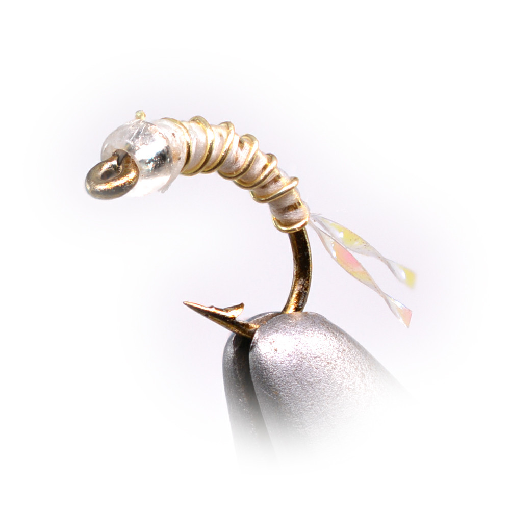 Glass Bead Zebra White Nymph Midge Fly Mustad Signature Hooks - 12 Flies