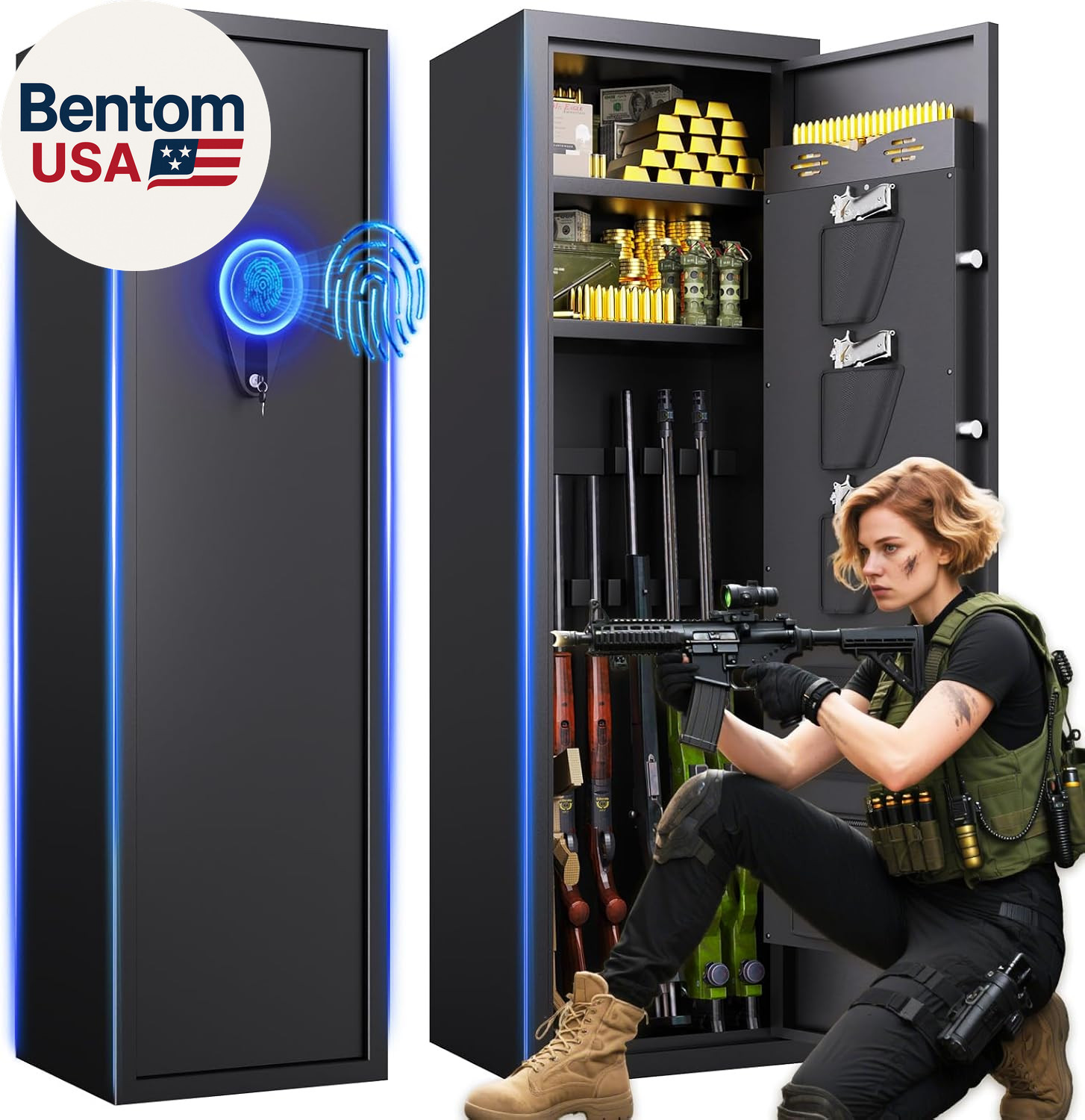 8-12 Gun Safe for Rifles and Pistols,Biometric Fingerprint Lock,No Assembly Requ