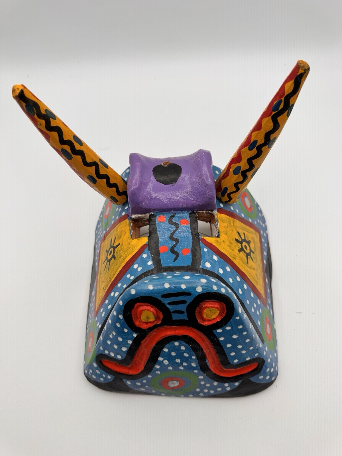 Vintage Guatemalan Festival Bull Mask Hand Carved Wood Folk Art Toro