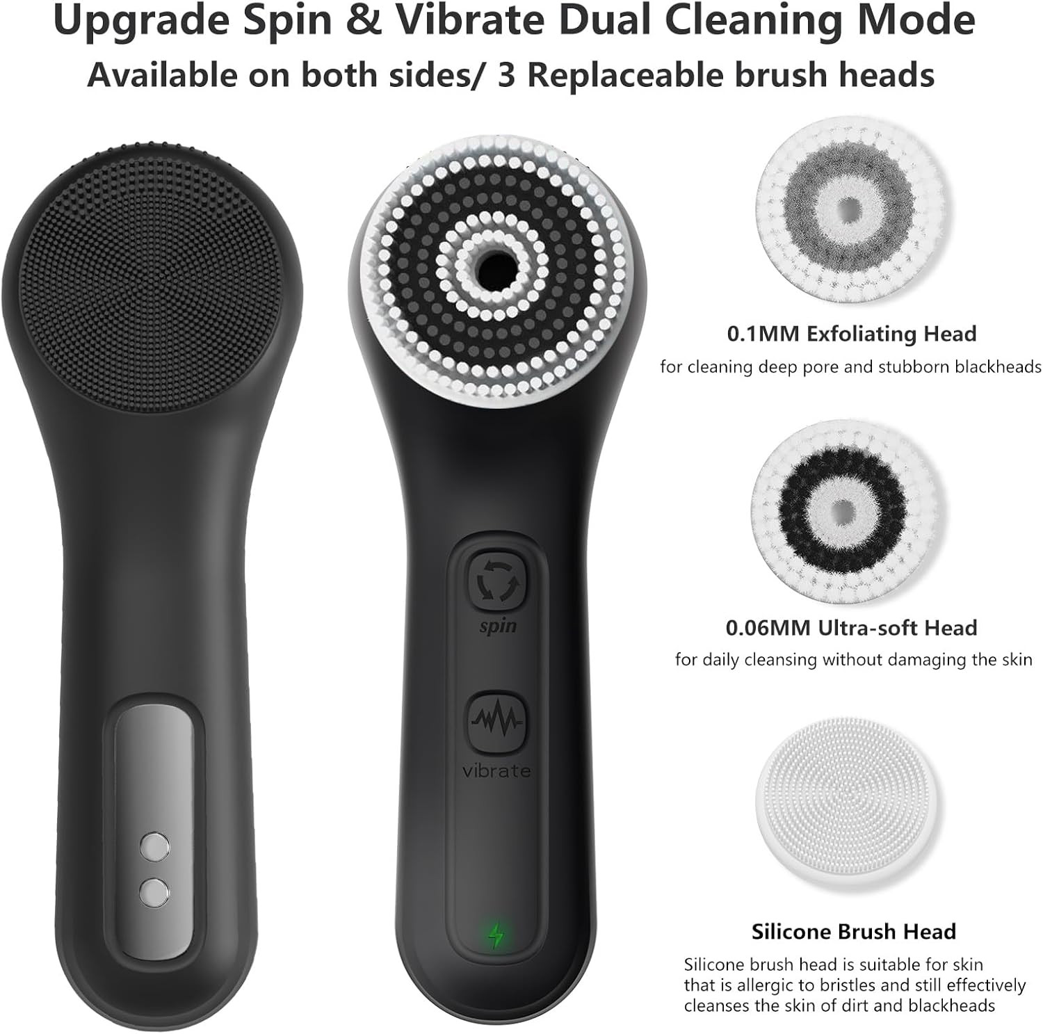 Vibrating and Rotating Face Scrubber Waterproof Rechargeable Facial ...