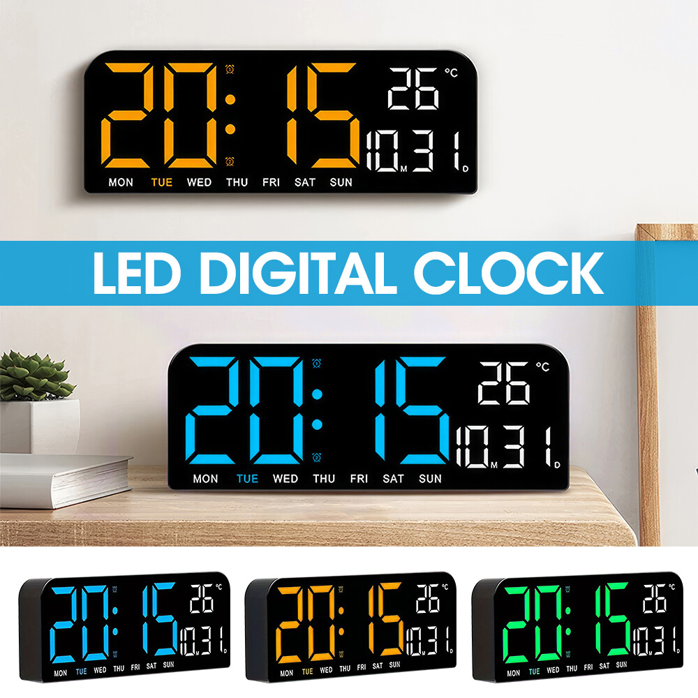 10" Digital LED Desk Alarm Clock Large LCD Display Wall Clock Temperature Date