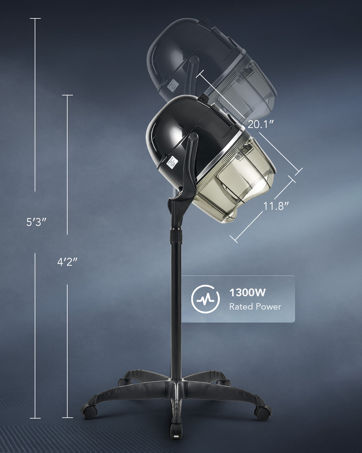 Secondhand 1300W 360° Swivel Floor Standing Bonnet Hair Dryer with Wheels