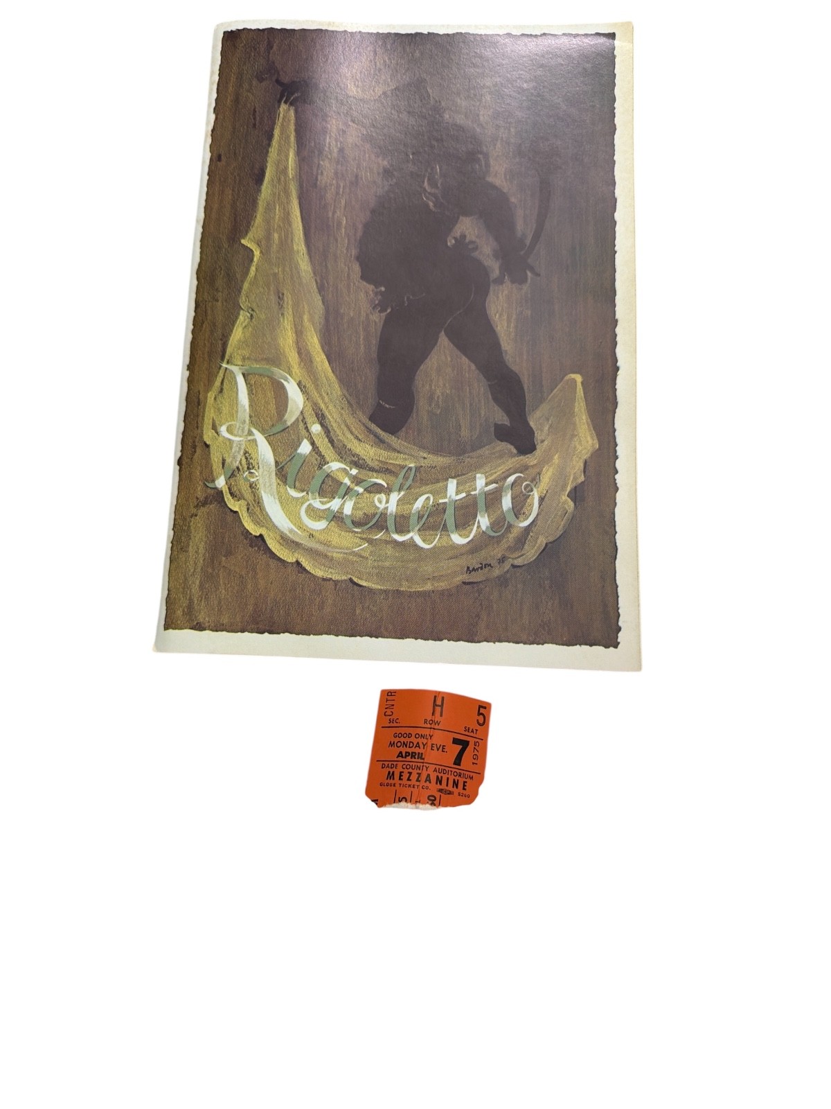 Vintage Rigoletto Opera Program 1975 Greater Miami Intl Opera w Ticket Stub