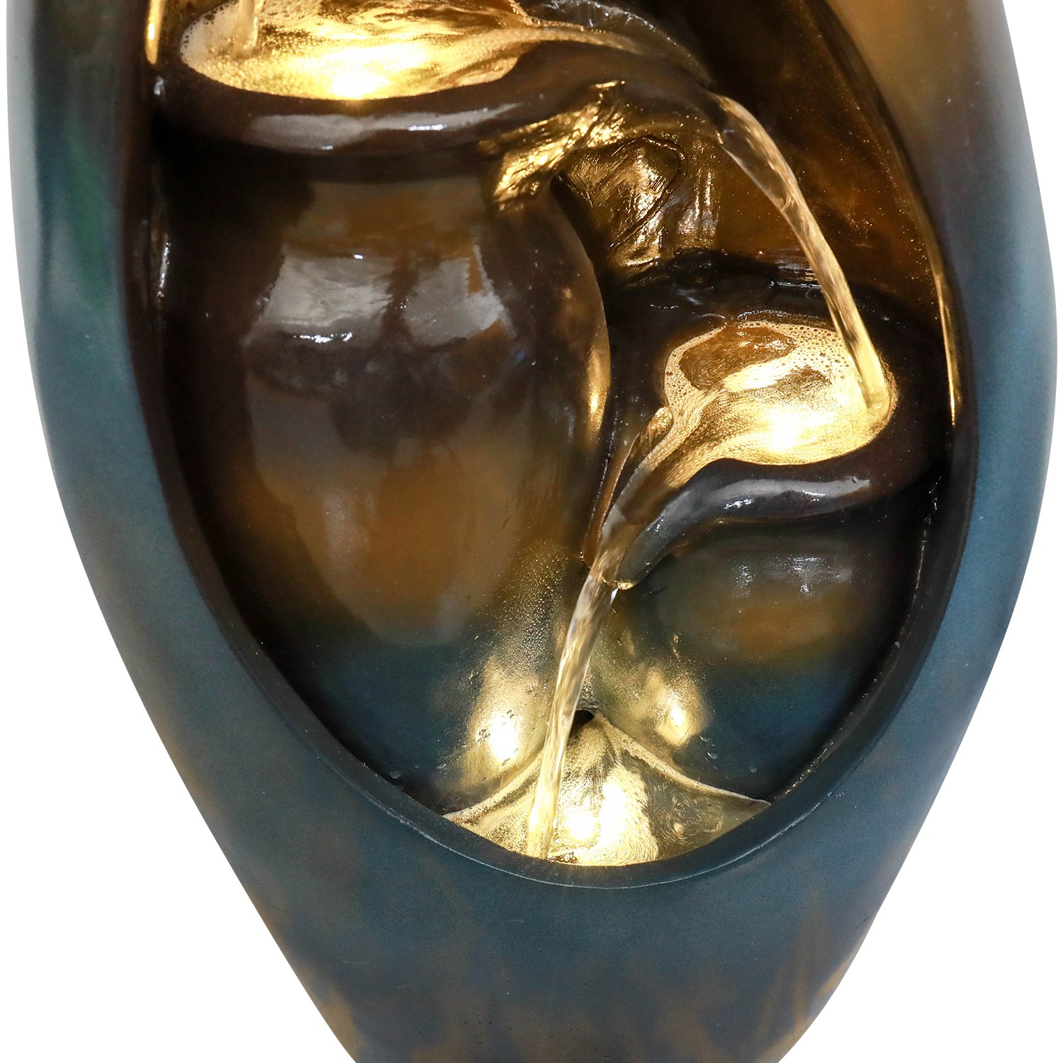 Used Faux Stone Tiered Cascading Water Fountain with LED Lights