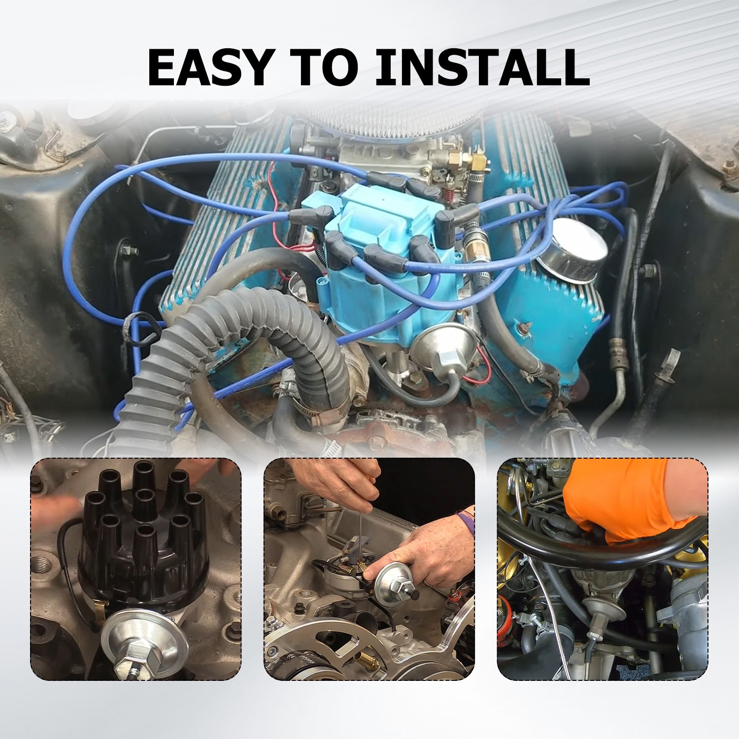 Hei Distributor Upgrade + 8mm Hd Plug Wires for Ford Inline 6 Cyl 170 200 250