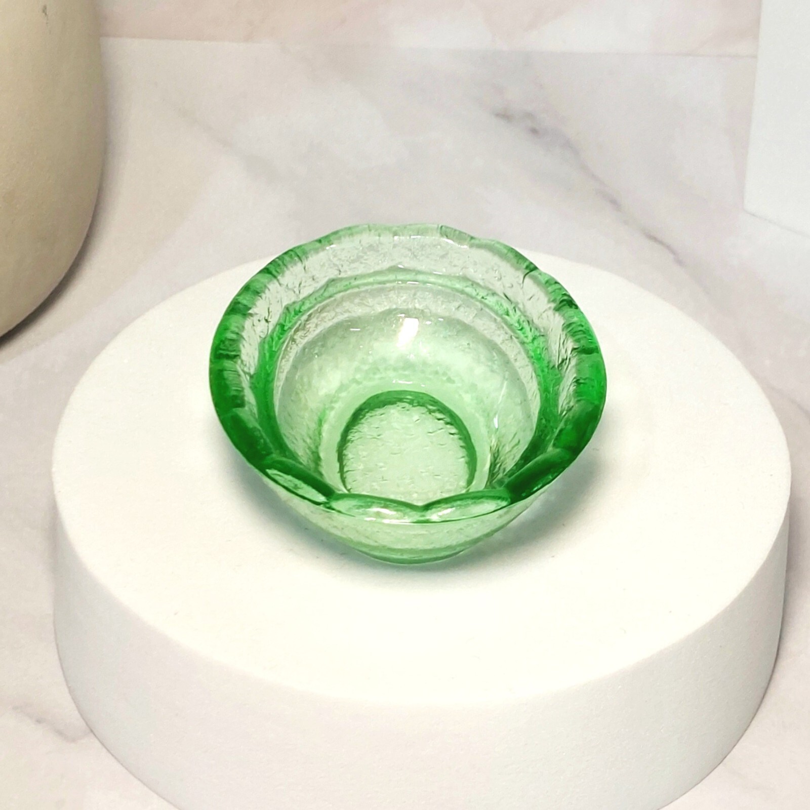 Green Depression Style Glass Mini Hen on Nest Chicken Salt Dish, Vintage Style