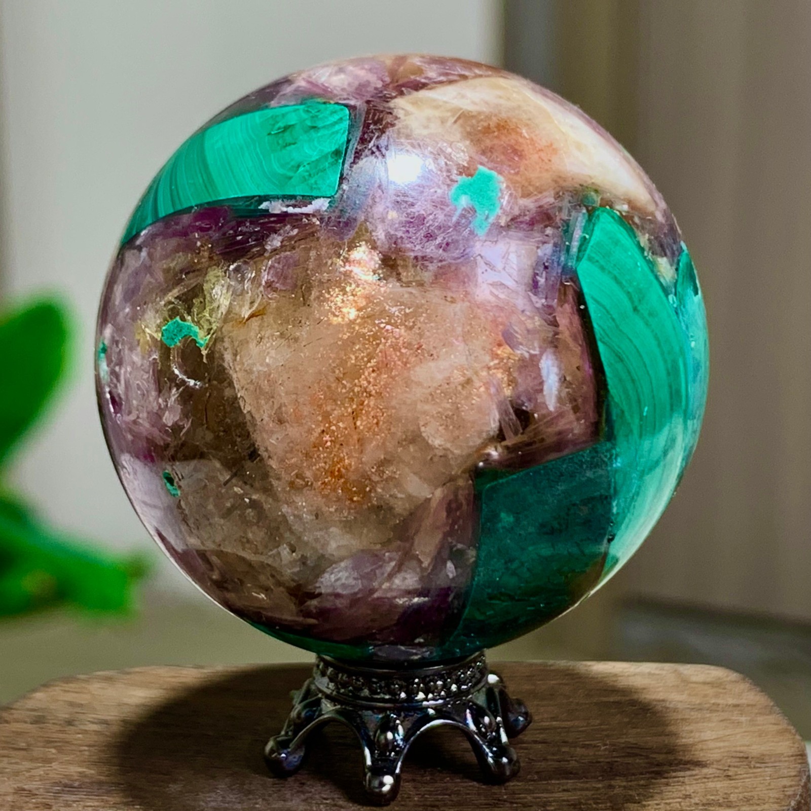79G Newly discovered rare malachite purple mica symbiotic sphere restoration