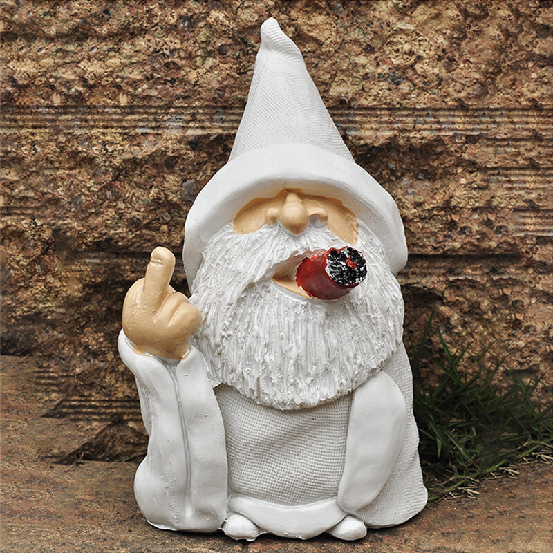 Funny Smoking White Wizard Gnome Statue Garden Yard Lawn Ornament Decor Gift US