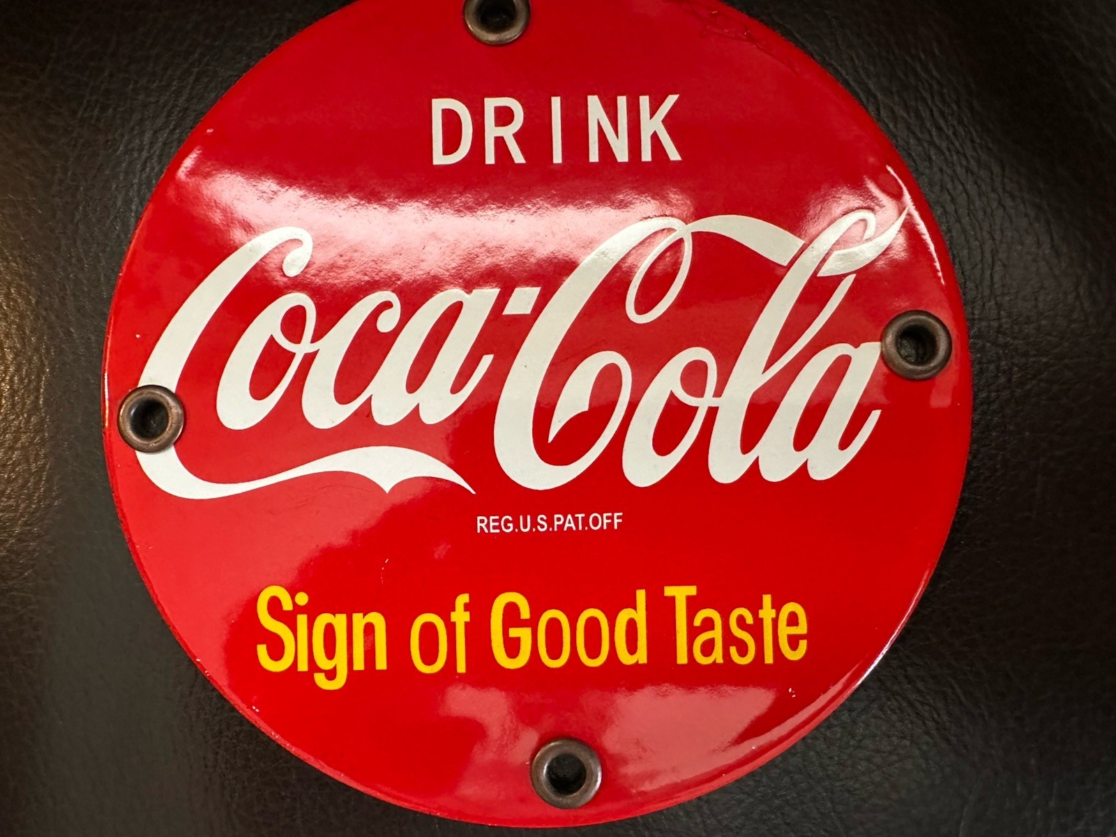 Vintage Round 5" Porcelain Coca Cola Soda Door Push Pull Enamel Steel Sign