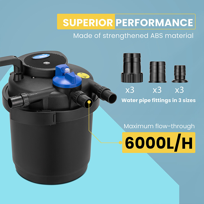 Pond Pressure Bio Filter with 13W UV Light for Koi Ponds 1000/1600/2100/2600 Gal