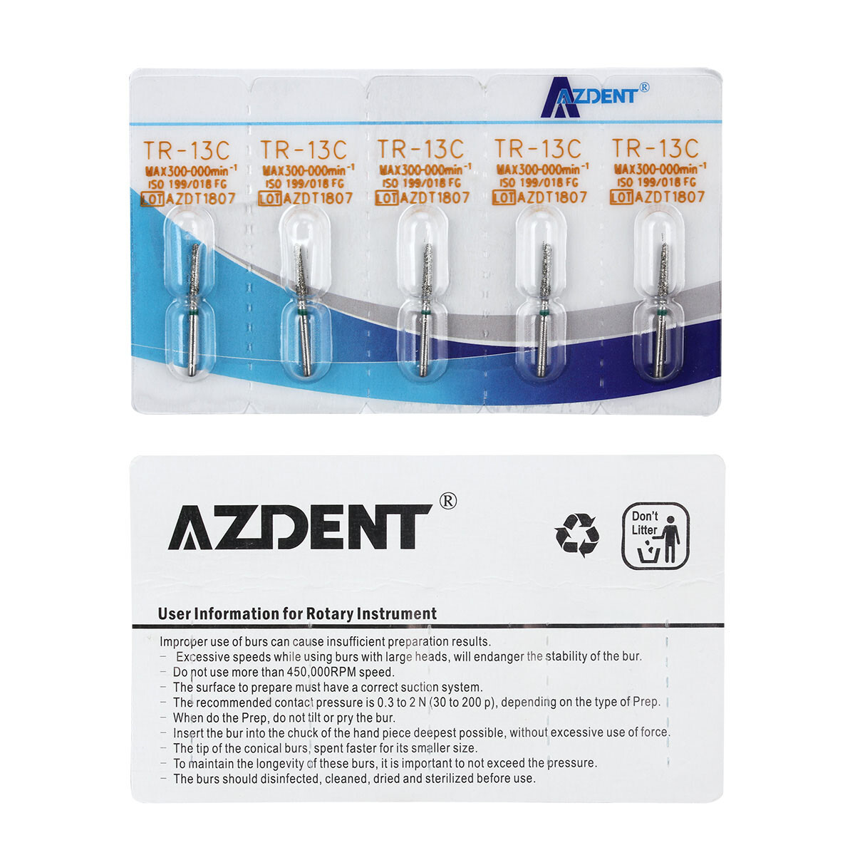 100 Types AZDENT Dental FG Diamond Burs For High Speed Handpiece Friction Grip