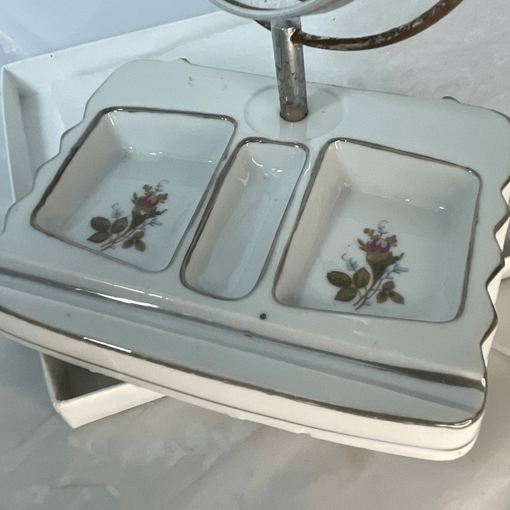 Vintage porcelain floral vanity with 2 sided mirror
