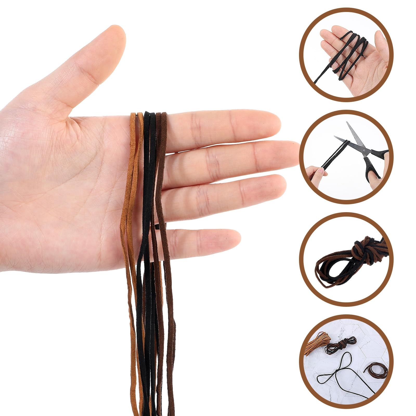 32.8 Yards 3 Bundles 3mm Leather String, Natural Flat Suede Black
