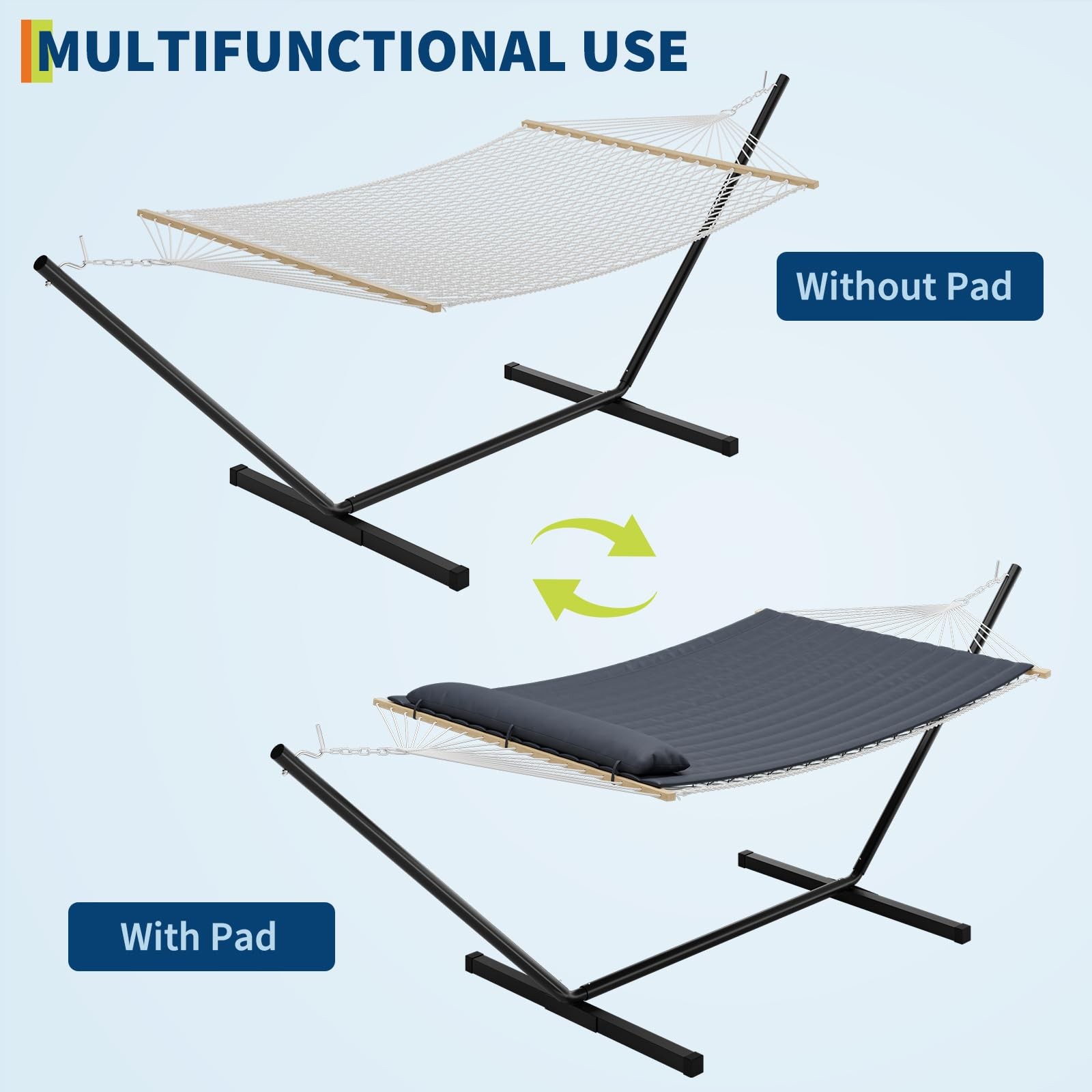 450Lb Portable Double Hammock with Stand for 2 Person W/Steel Stand for Backyard