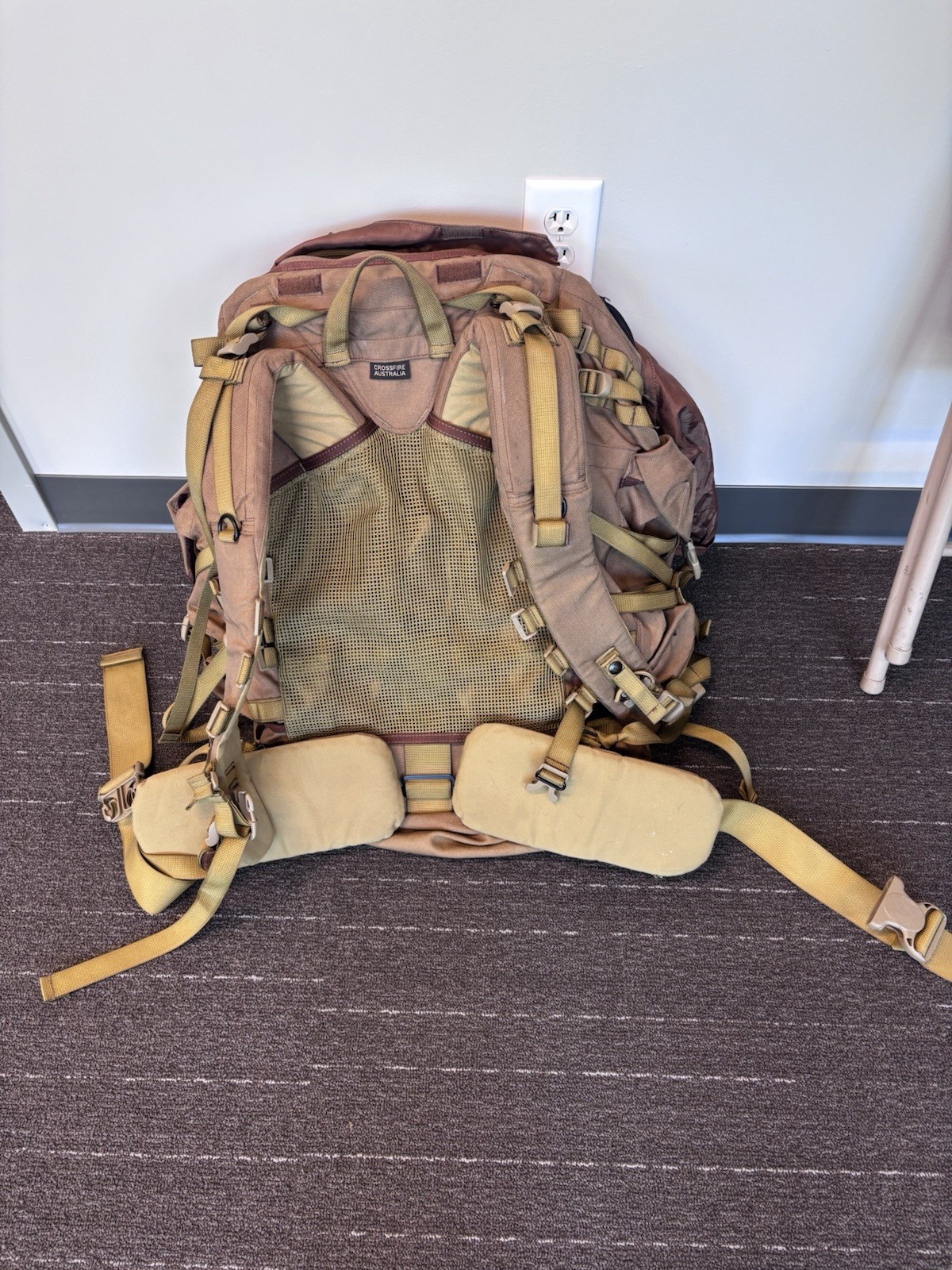 Crossfire Australia Military Backpack Brown MOLLE Webbing Rain Cover