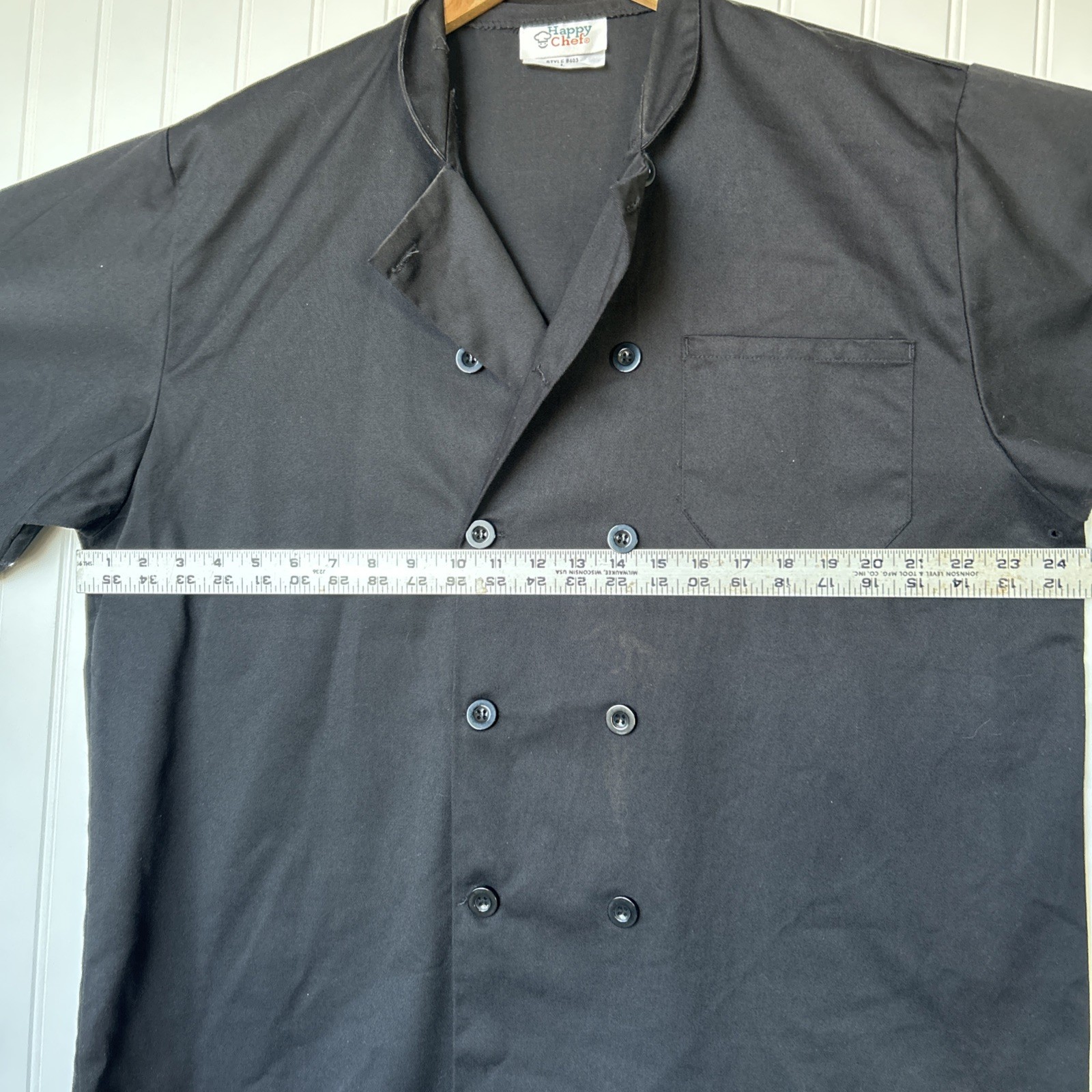 Happy Chef Men's Chef Coat Black Button-Down Long Sleeve L