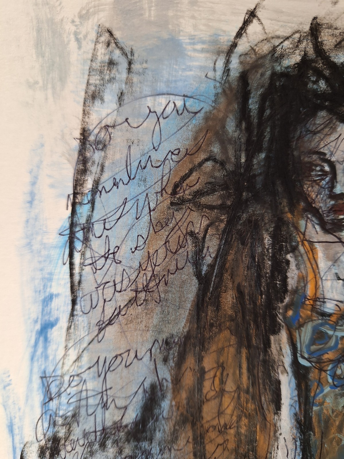 8.5x11 in Woman Remembering When Heavy 103 lb Paper Mixed Media Art