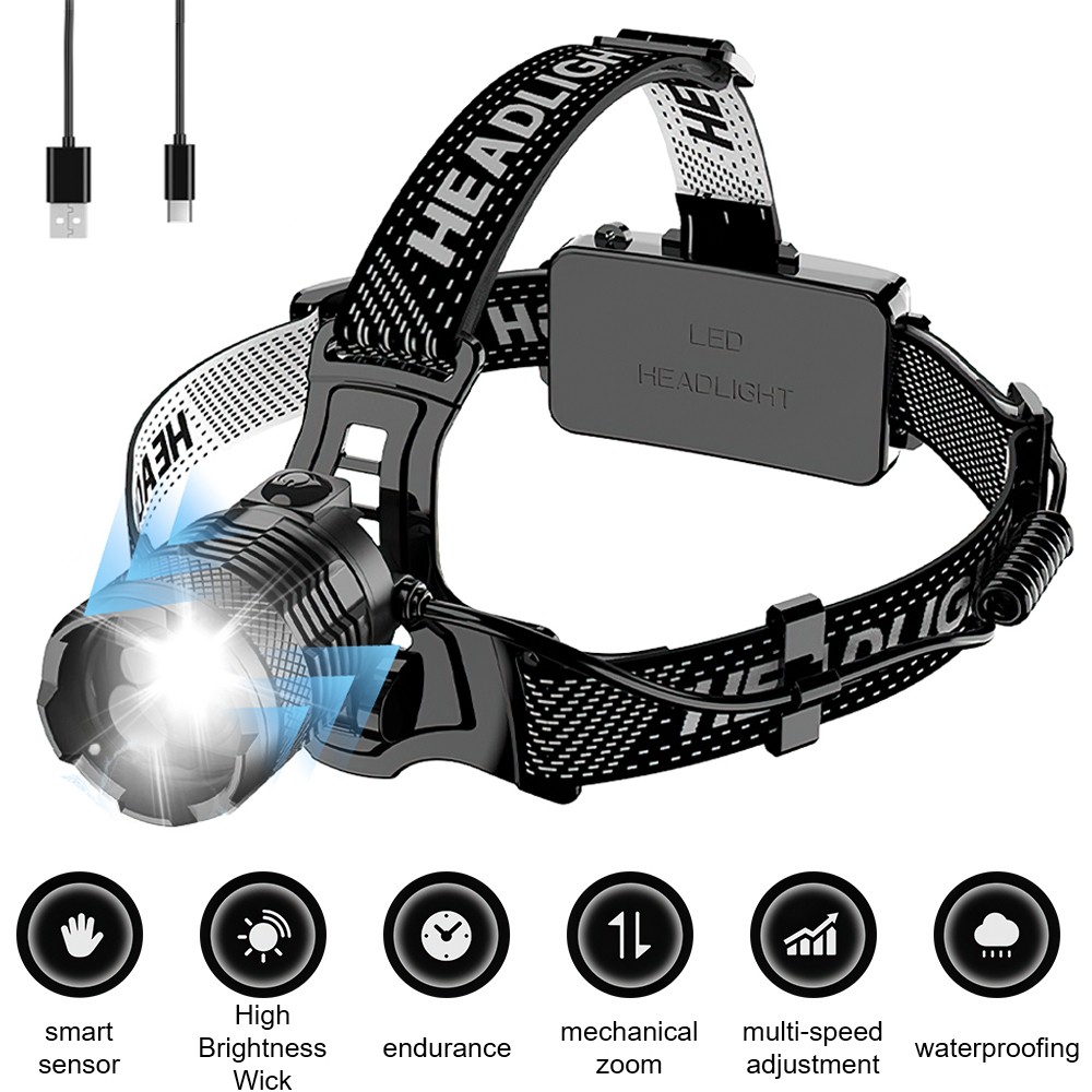 1200000LM LED Headlamp USB Rechargeable Super Bright Zoom Head Torch Headlight