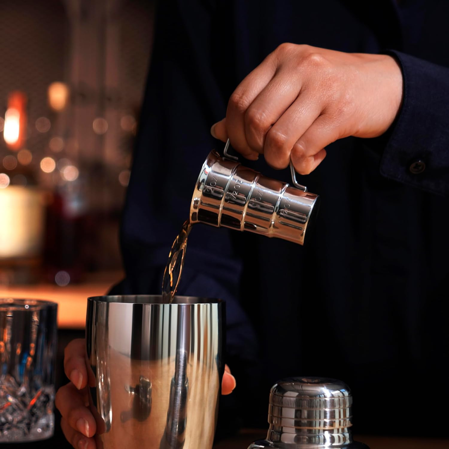 Stepped Jigger with Handle, 4 Measurement Markings, Measuring Cup for Cocktail R