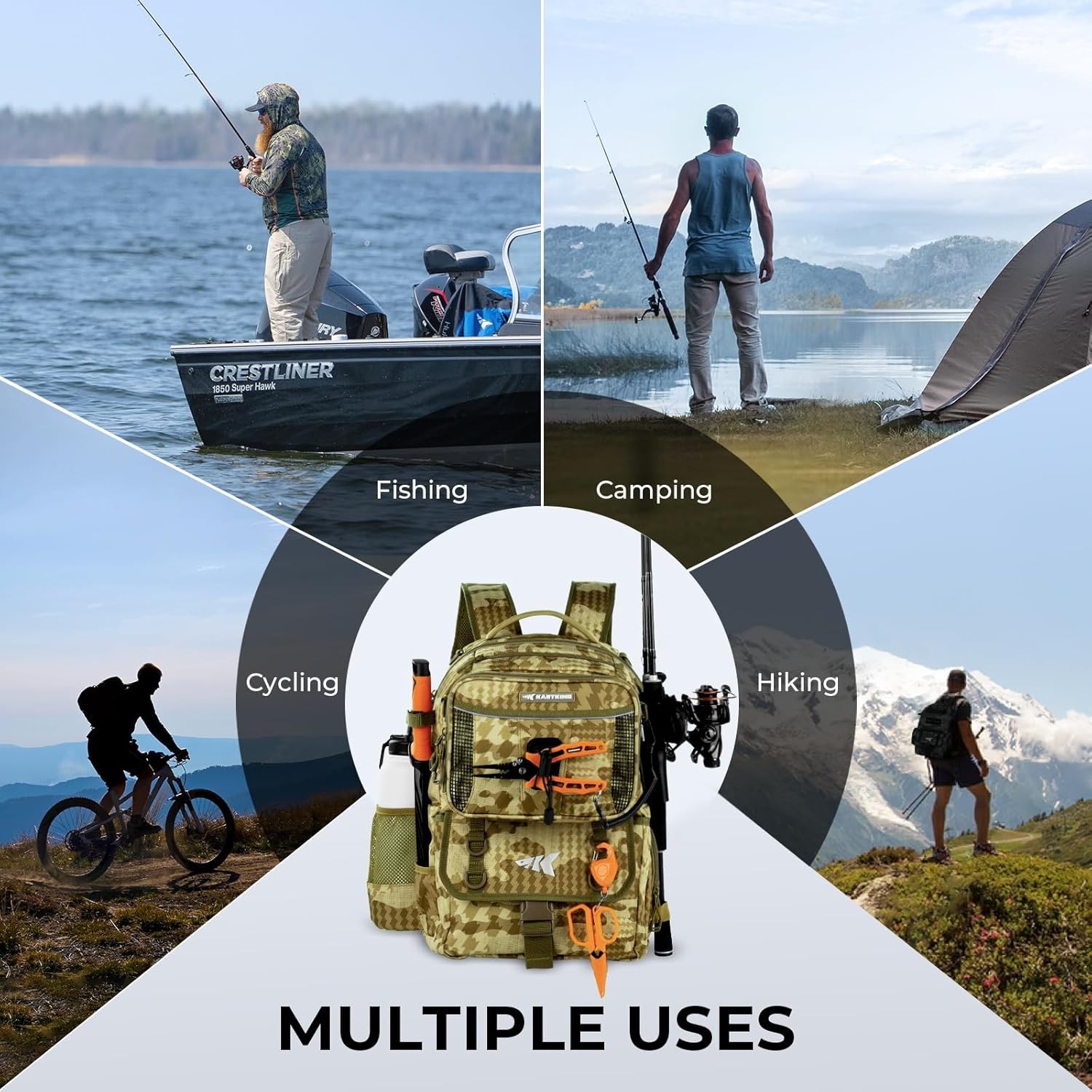 KastKing BaitSpace 50L Fishing Tackle Backpack with Removable Bait Binder