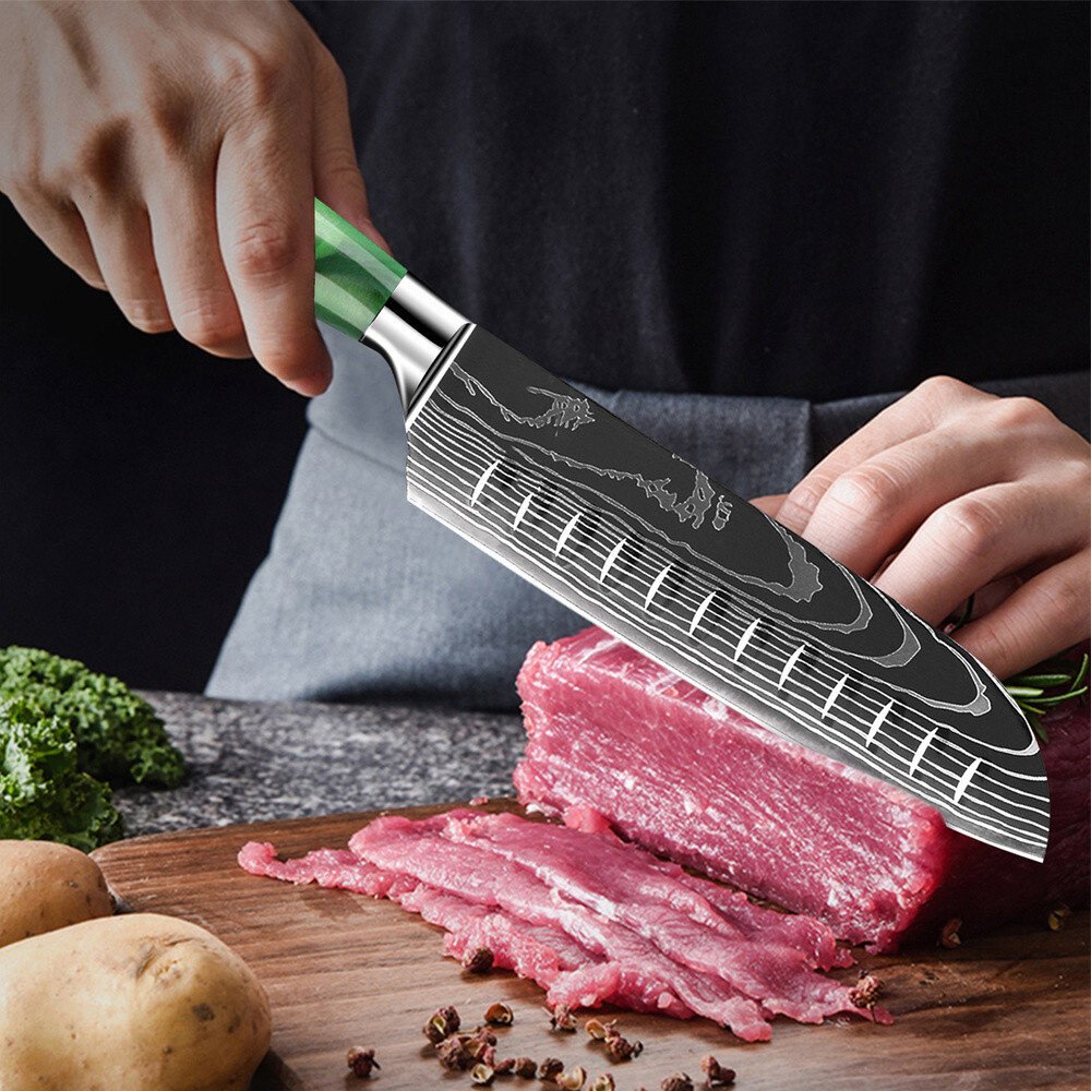 Japanese Damascus Pattern Chef Knives Stainless Steel Cleaver Kitchen Knife Set