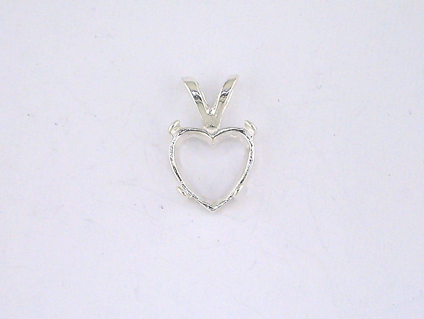 4 Prong Heart Cabochon Pendant Setting Sterling Silver