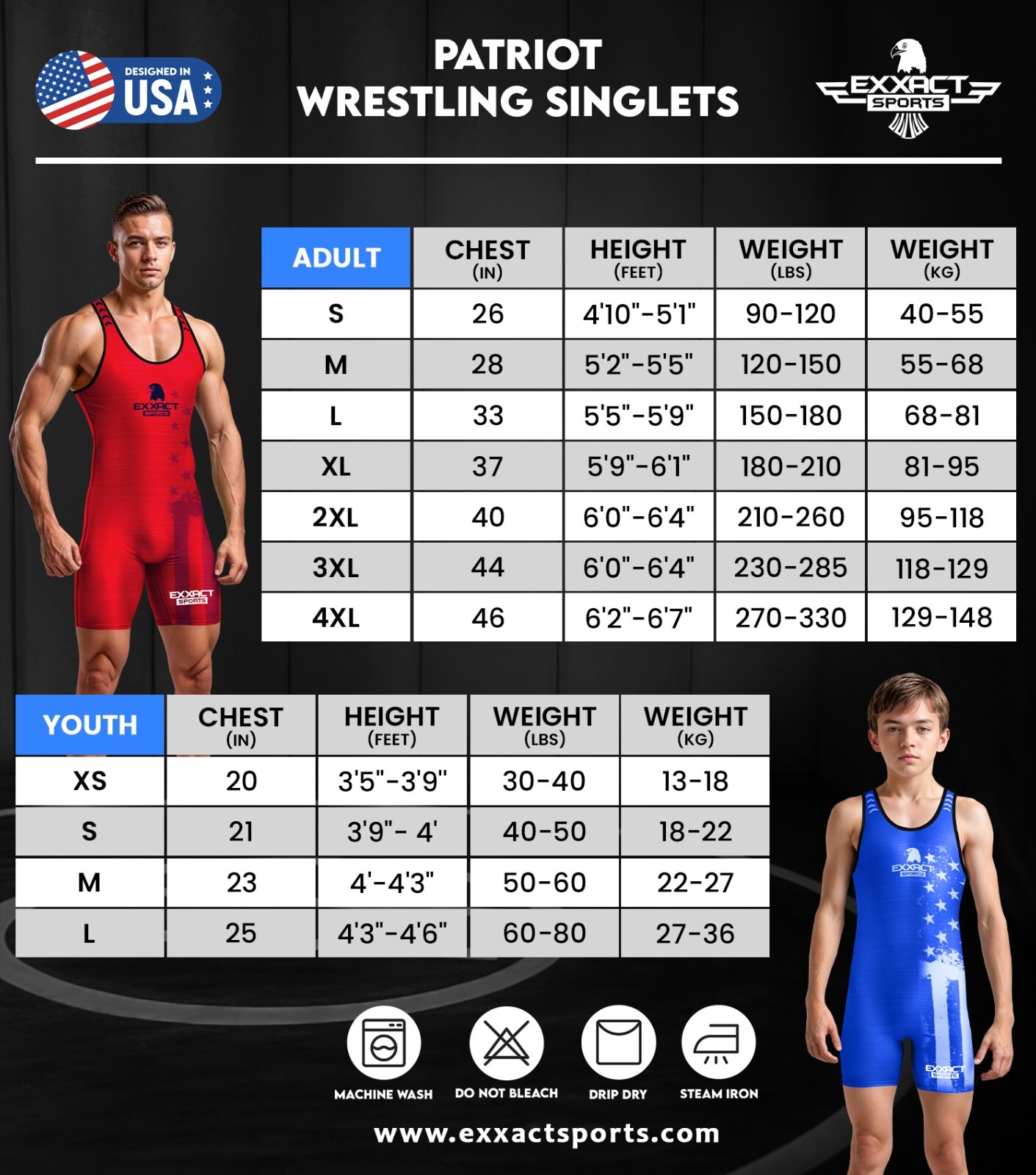 Exxact Sports Patriot Youth Wrestling Singlet For Boys, Kids Wrestling Singlets