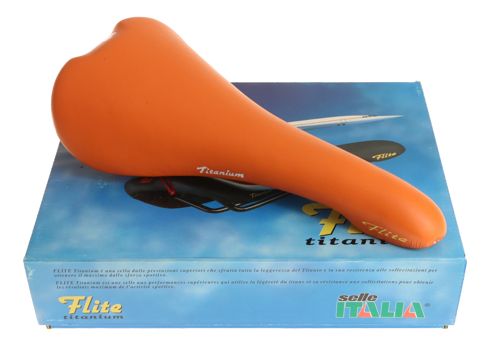 Selle Italia Flite Saddle Titanium Rails Orange Leather 1990 NIB NOS NEW