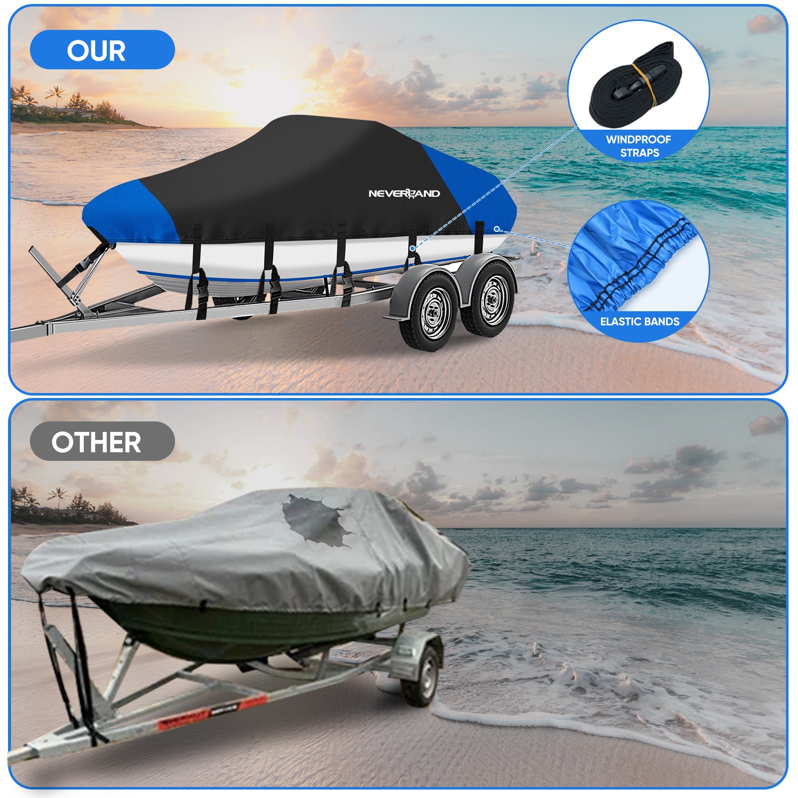 17ft 18ft 19ft Trailerable Waterproof Boat Cover 210D V-Hull Fit up to 102" Beam