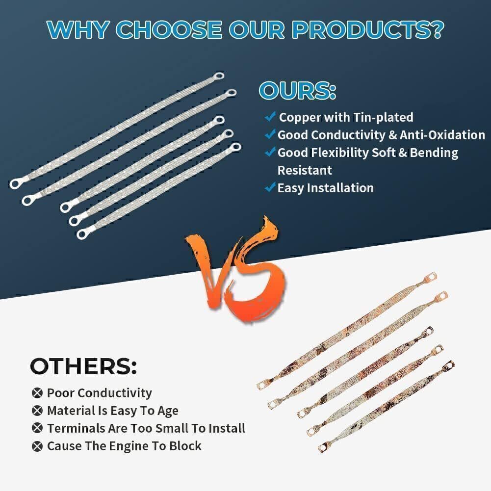10PC Car Truck Firewall Engine Body Engine Ground Strap Tinned Copper Cable Kit