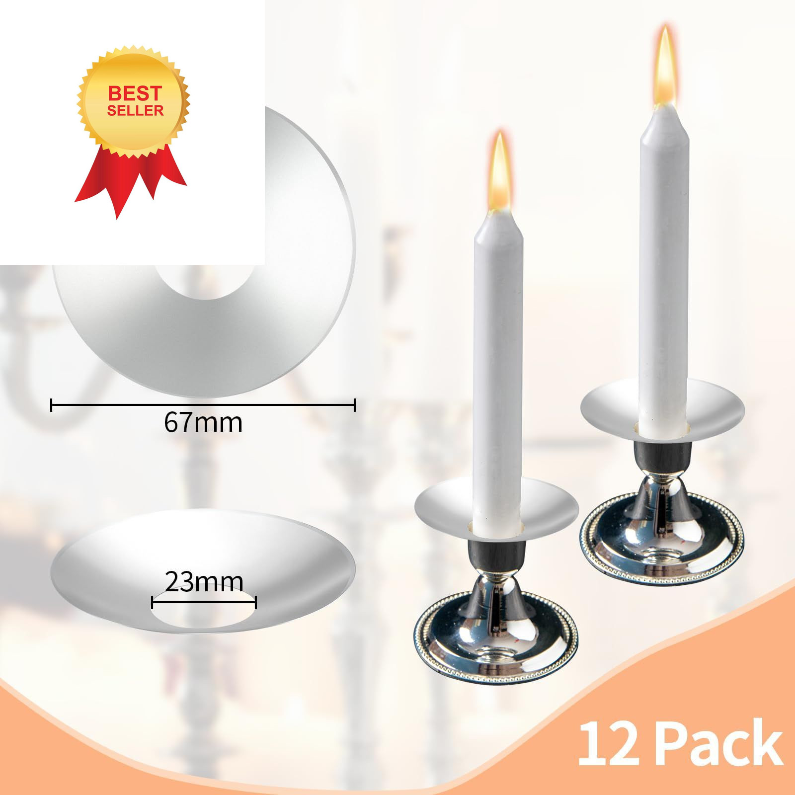 12 Pieces Metal Silver Candle Bobeches Round Drip Guards Taper