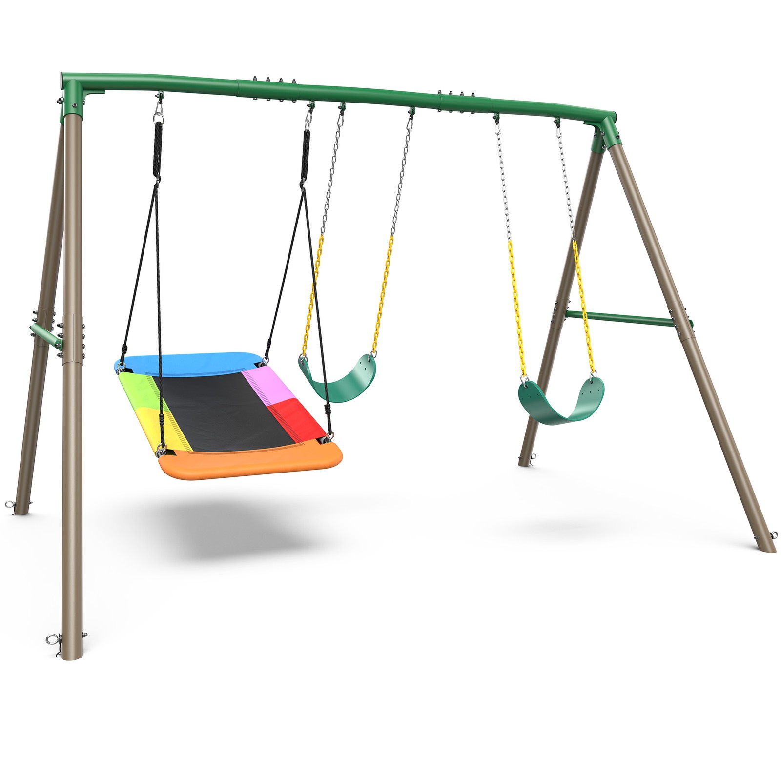 600lb 7.3ft Heavy Duty Frame Metal Swing Set w/3 Swings for Kids Outdoor Playset