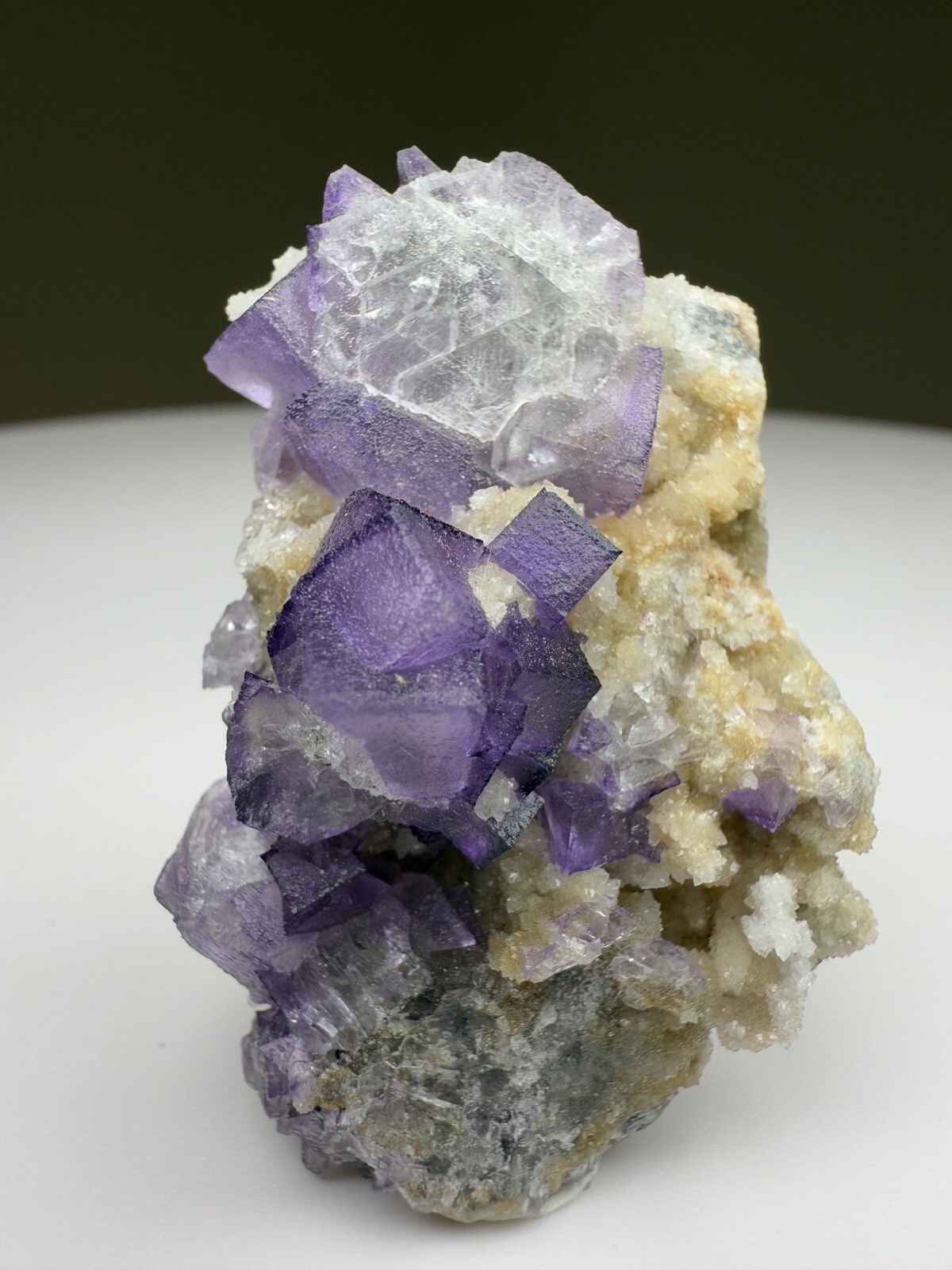 STUNNING El Filo Purple Cubic Fluorite on Druzy Quartz Matrix • Mexico