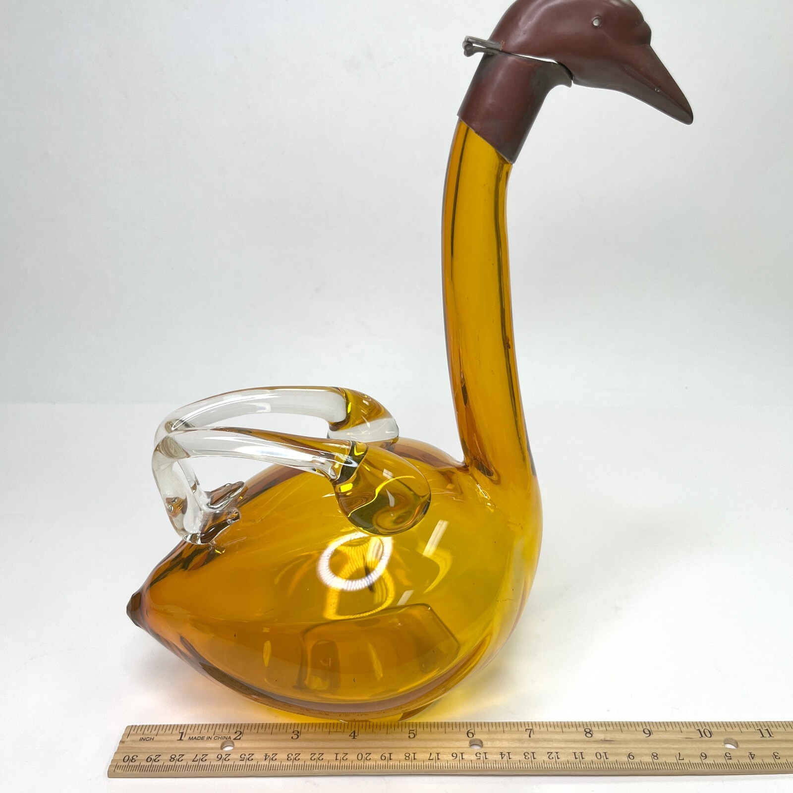 Czechoslovakia Amber Glass Decanter Goose Swan Duck Claret Jug