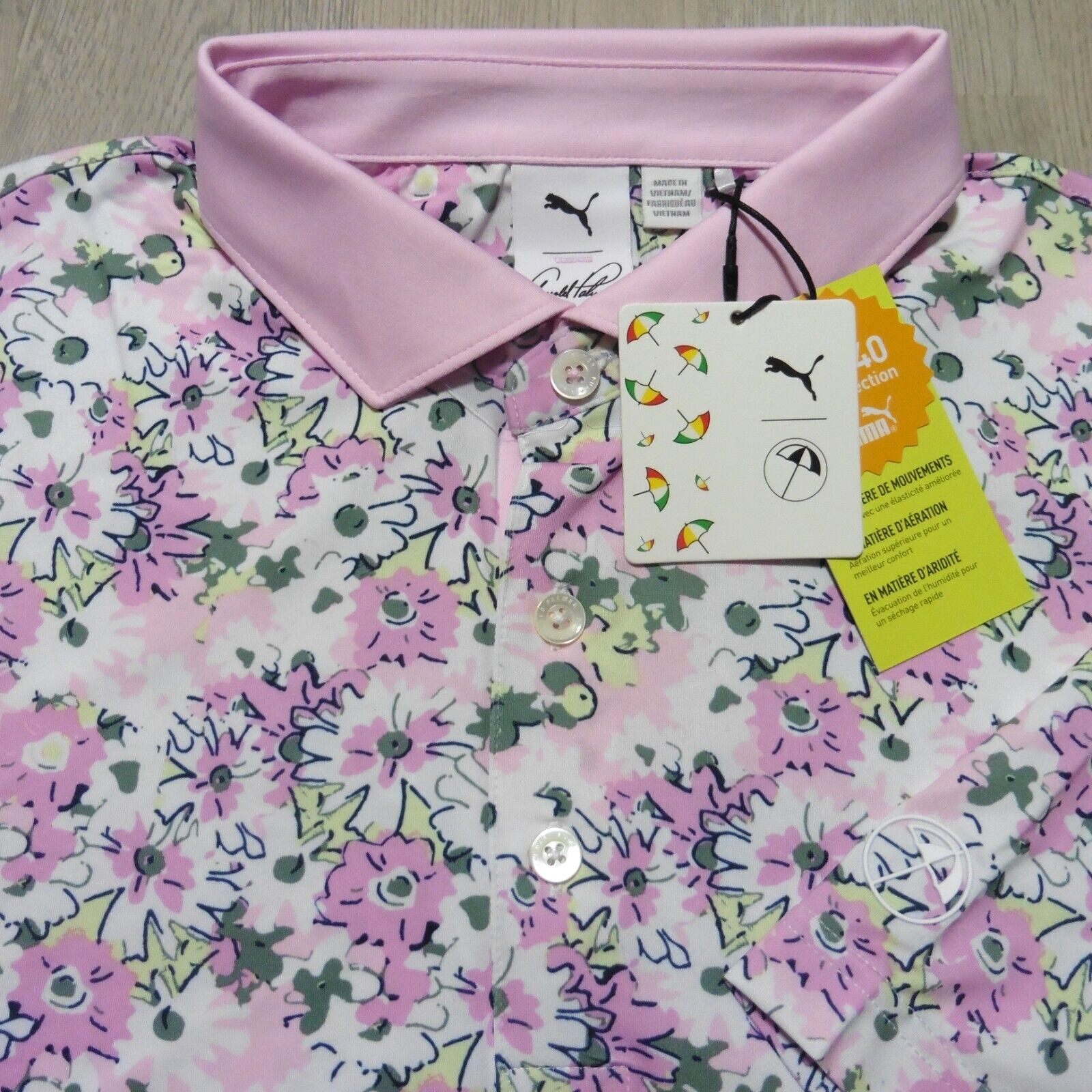 PUMA Arnold Palmer Men's 2XL Floral Golf Polo Shirt White Pink