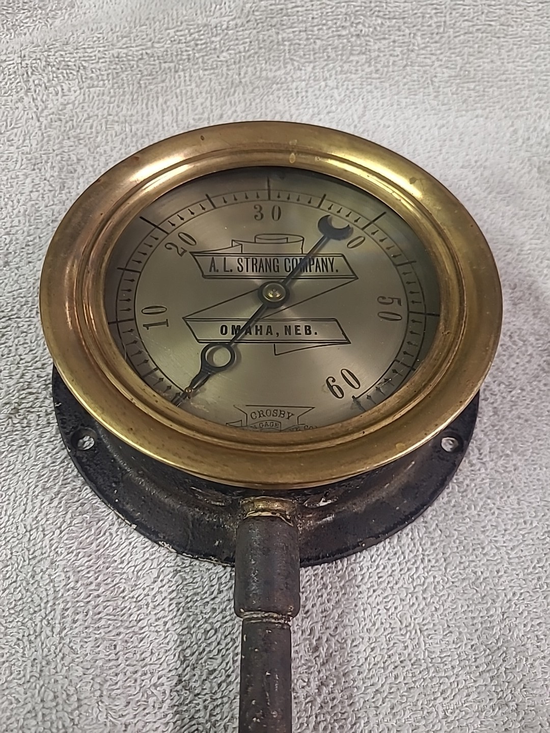Antique Brass Gauge. Crosby Steam Gage And Valve Co. Boston 1914.