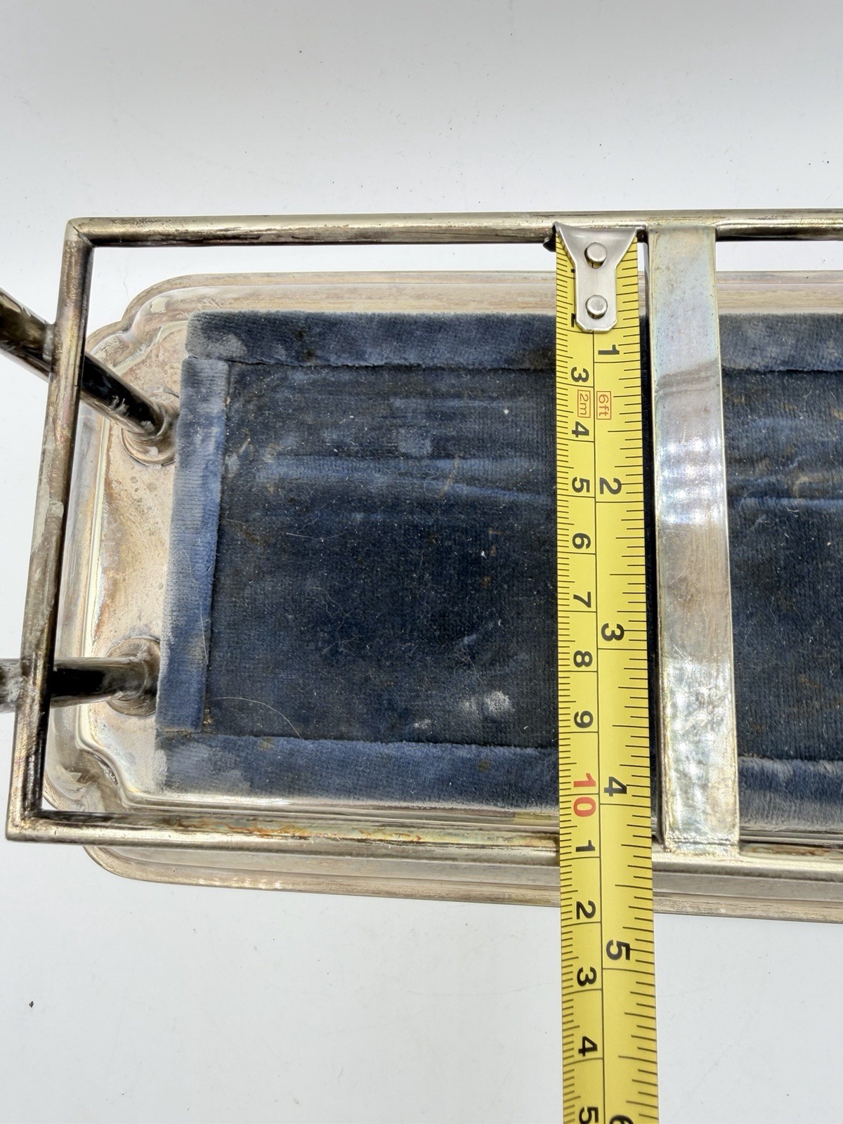 Vintage Silverplate Two-Bottle Liquor Caddy with Handle & Blue Velvet Insert