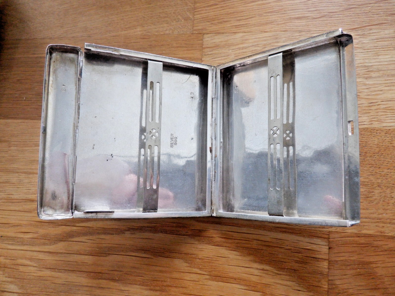 .950 Sterling Silver Cigarette or Card Case Engraved, Spring Open 4oz+