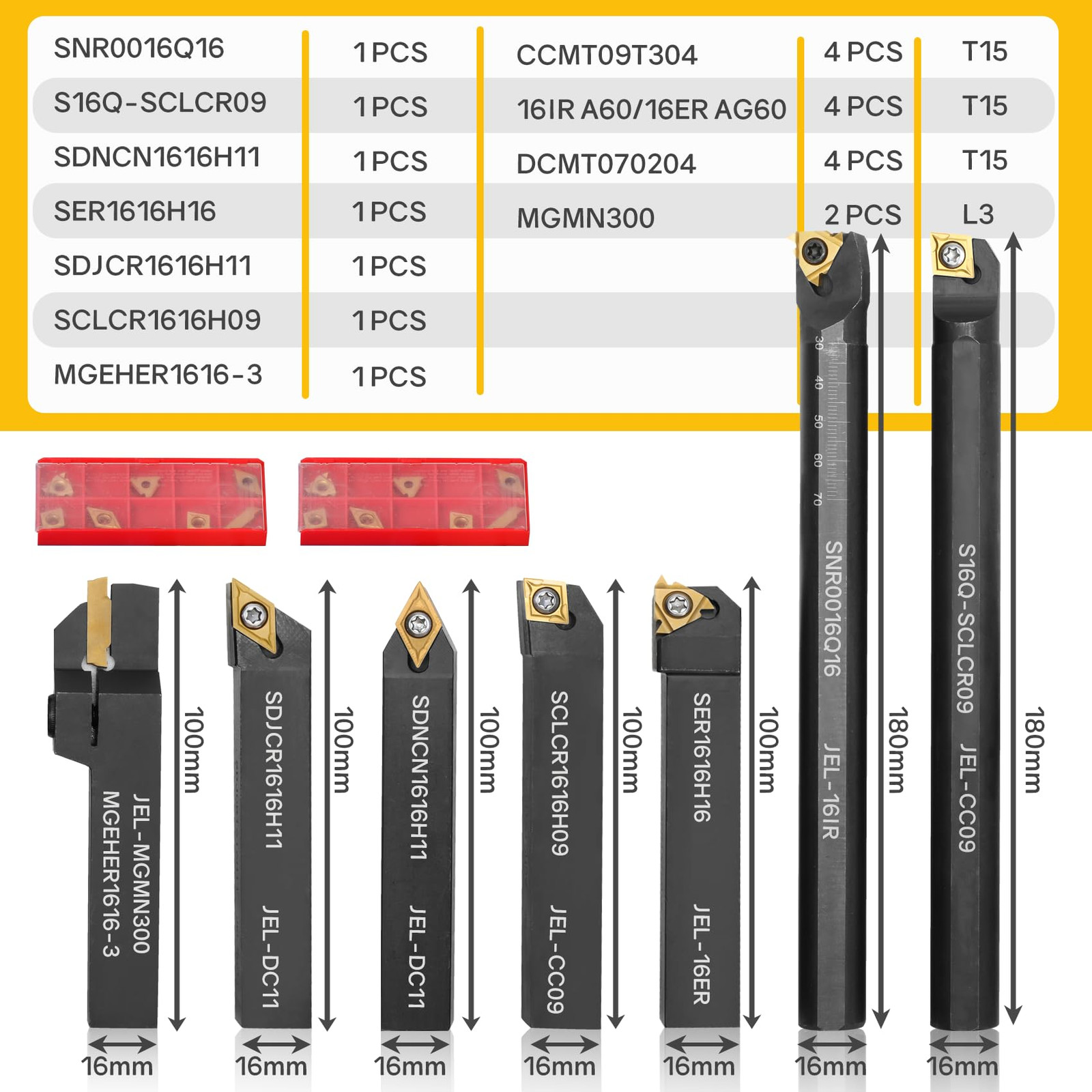 Lathe Turning Tool 21Pcs Kit 5/8 16mm Shank 7 Pcs Metal Lathe Tool Holder Set 1