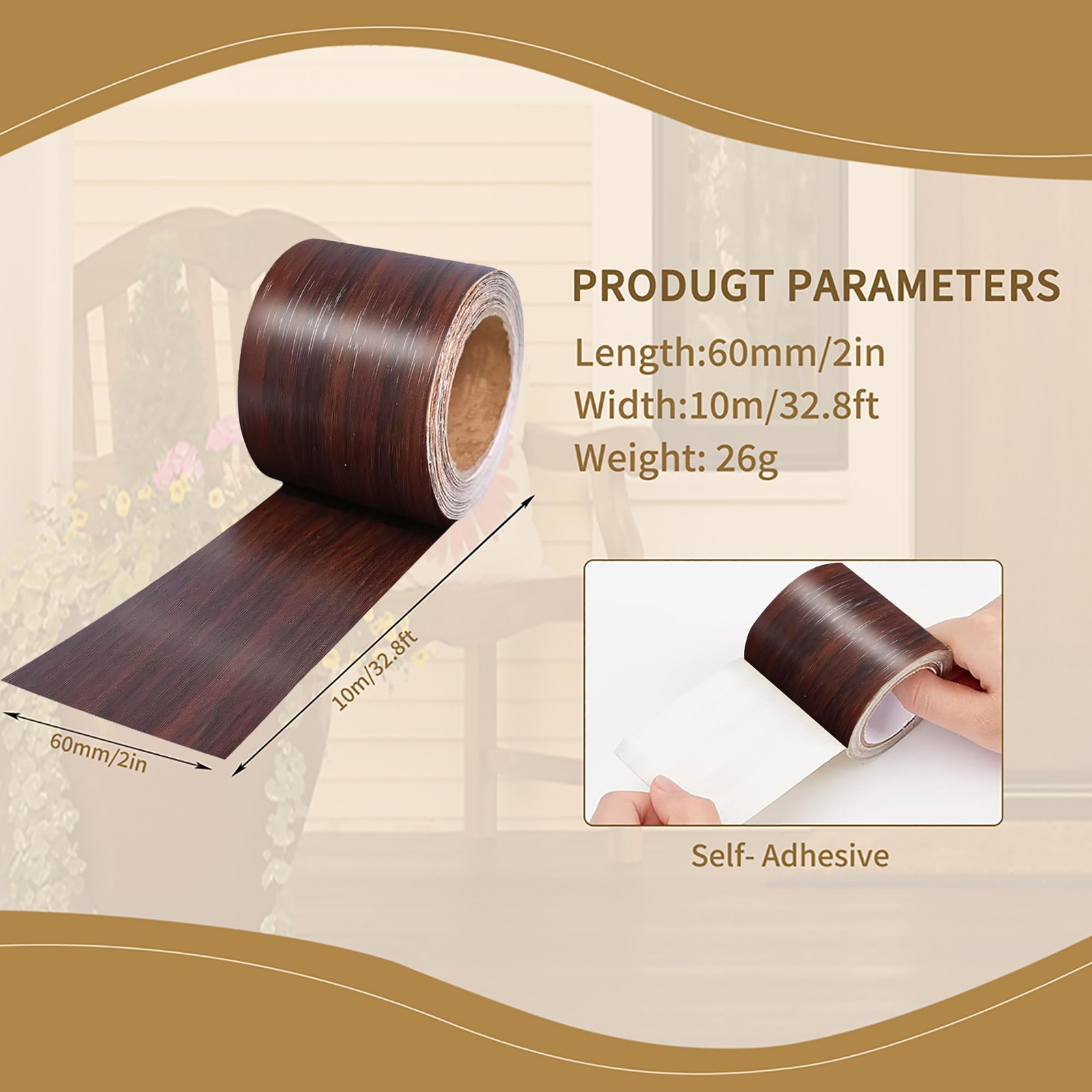 Audvln Wood Grain Repair Tape, 2" x 32ft Self Adhesive Tape 2.0 in, Walnut