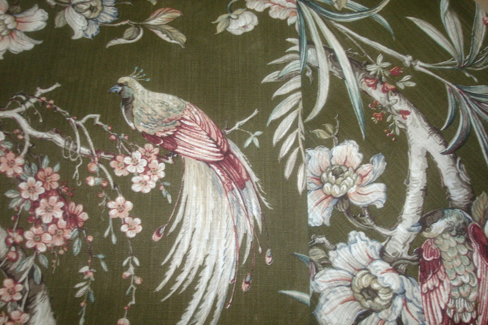 NWT Moss & Willow 2 pc Curtain Panels BIRD Floral Cotton blend Green 96" lg