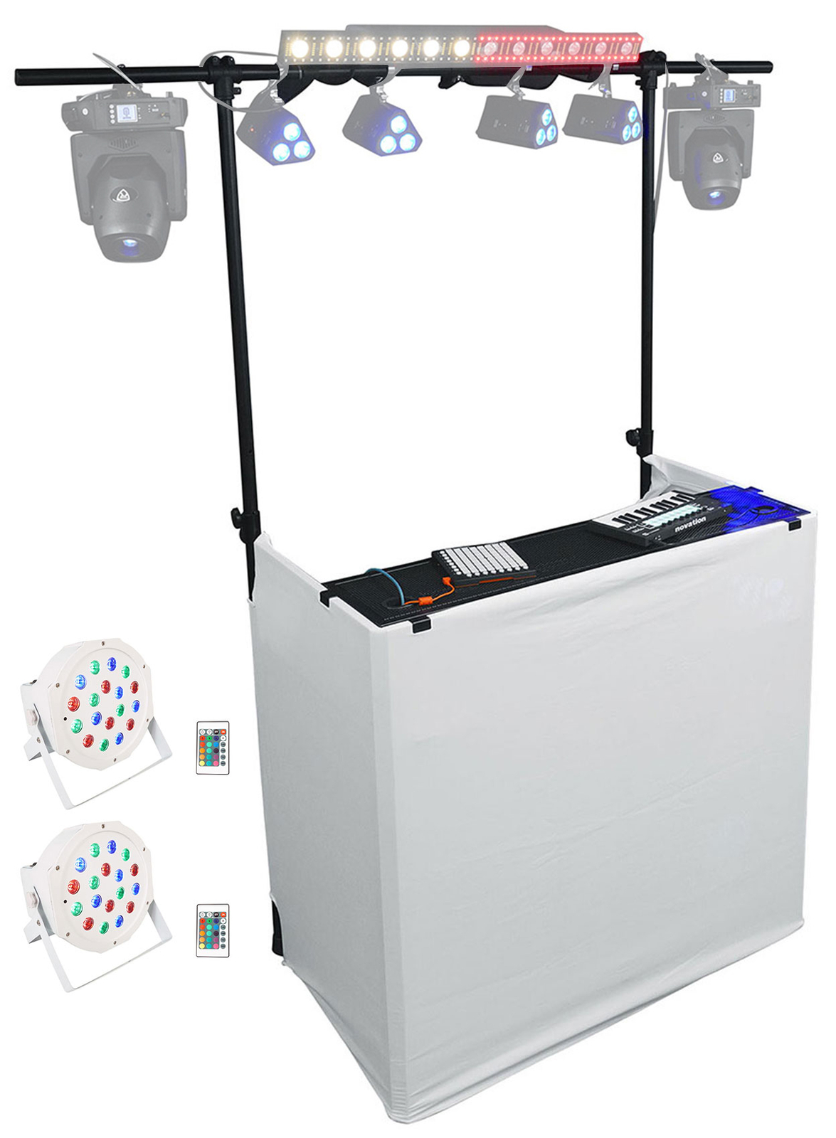 Rockville ROCKBOOTH TRUSS DJ Booth Table Facade w/Truss+(2) Up-Lights