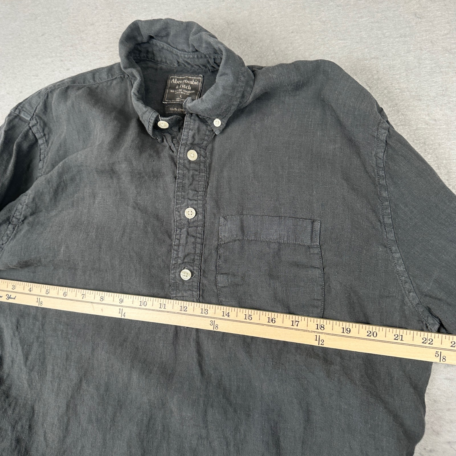 Abercrombie and Fitch Shirt Mens Large Gray 100% Linen Henley Popover Polo Y2K