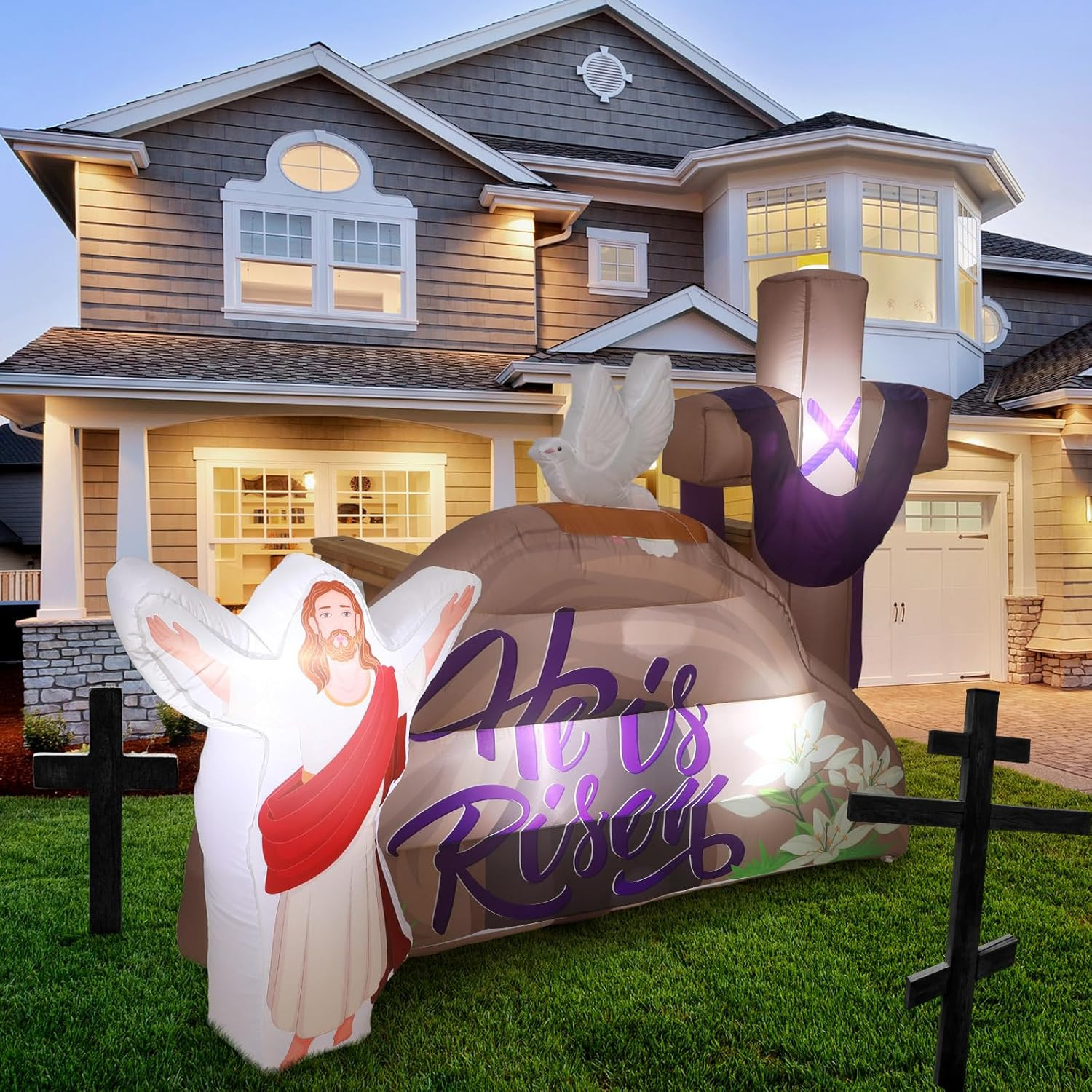 7.2 FT Long Easter Inflatables Outdoor Decorations He Is Risen Inflatables Blow